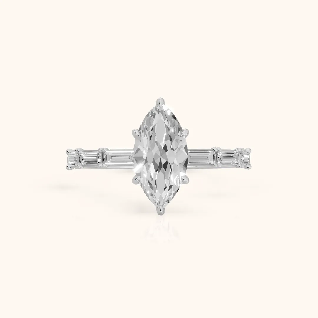 Ojai East-West Baguette Marquise Diamond Engagement Ring in White Gold — view 2