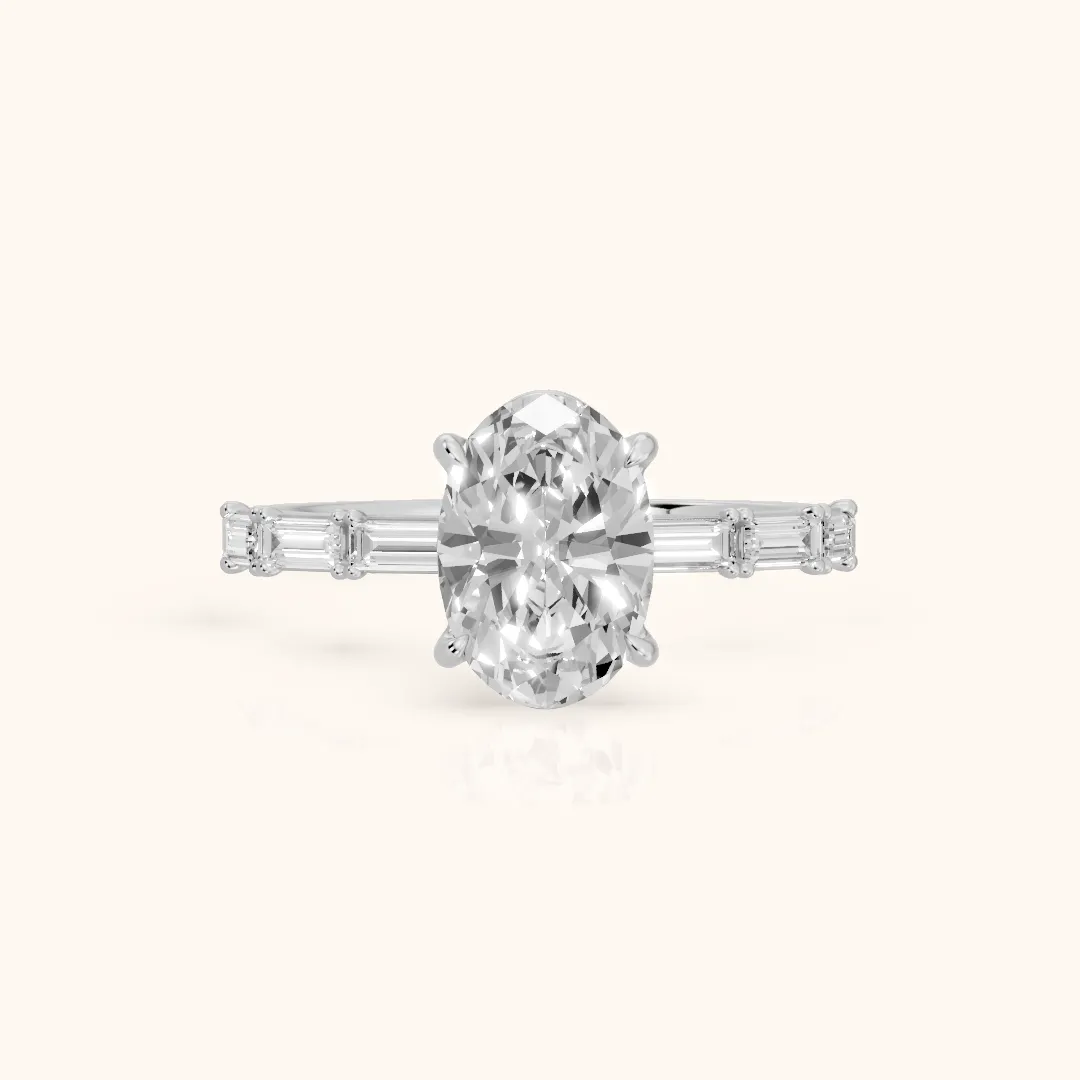 Ojai East-West Baguette Oval Diamond Engagement Ring in Platinum — view 2