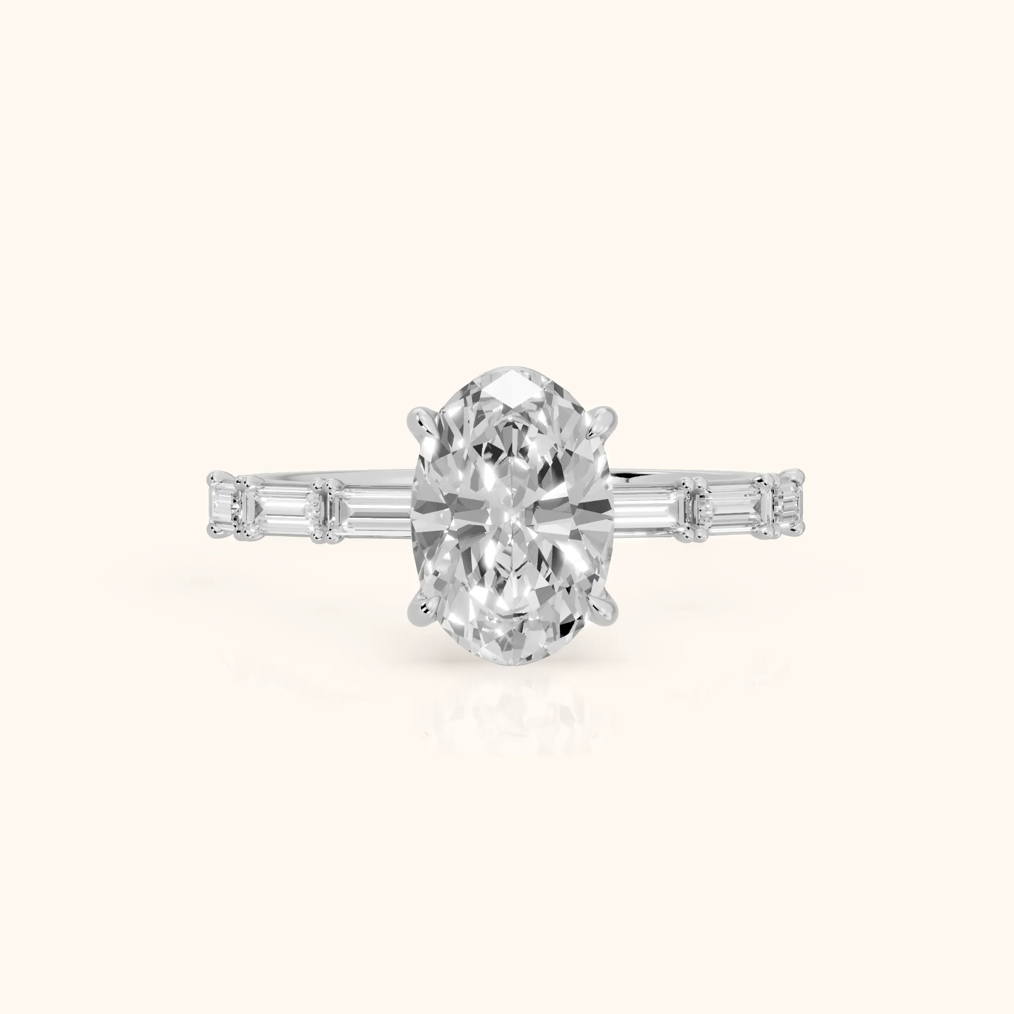 Ojai East-West Baguette Oval Diamond Engagement Ring in Platinum — view 1