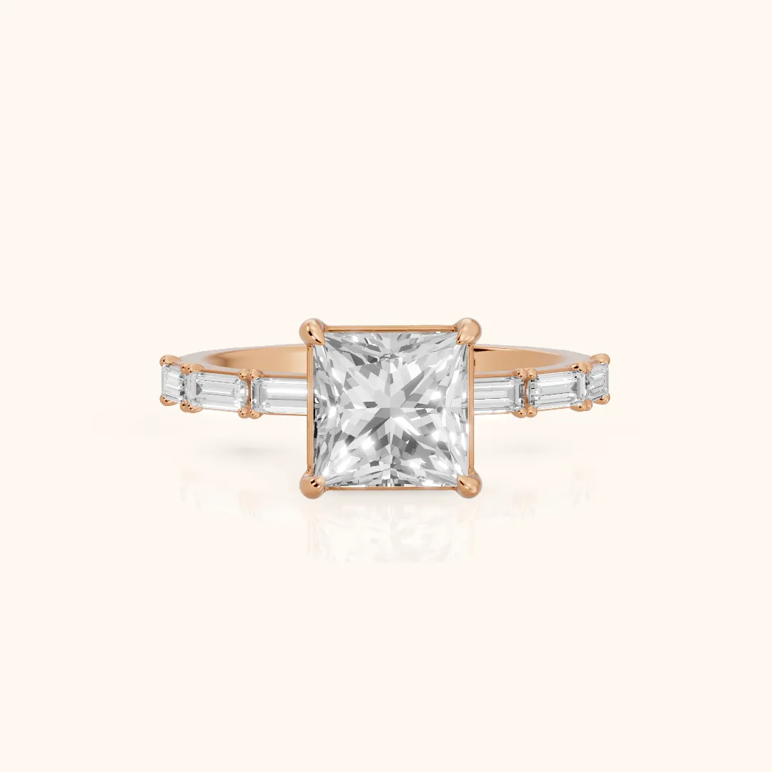 Ojai East-West Baguette Princess Diamond Engagement Ring in Rose Gold — view 2