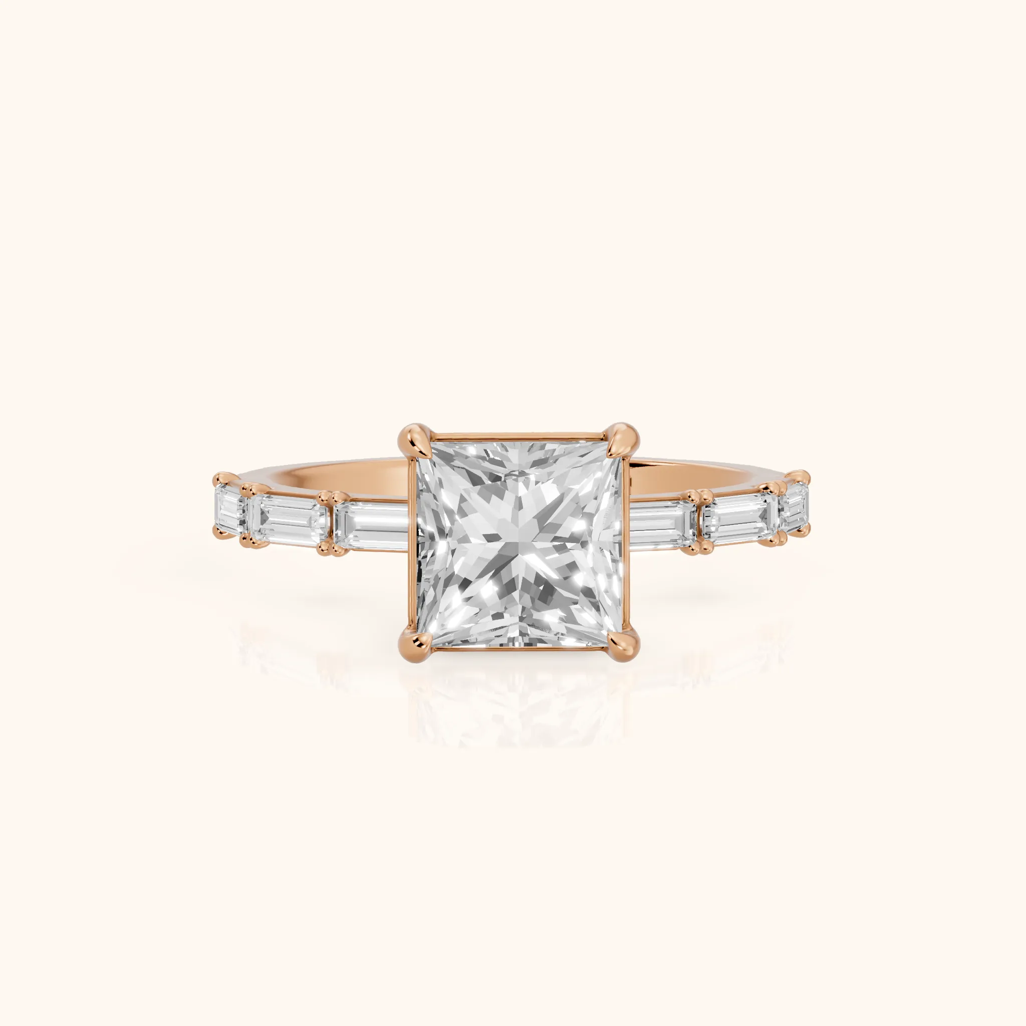 Ojai East-West Baguette Princess Diamond Engagement Ring in Rose Gold — view 1