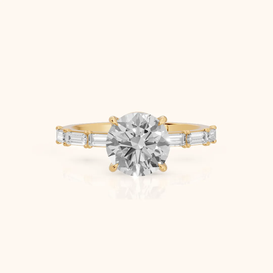 Ojai East-West Baguette Round Diamond Engagement Ring in Yellow Gold — view 2