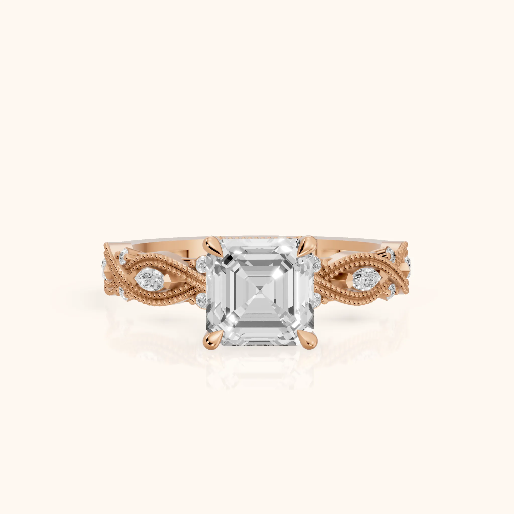 Vero Vintage Twist Asscher Diamond Engagement Ring in Rose Gold — view 1