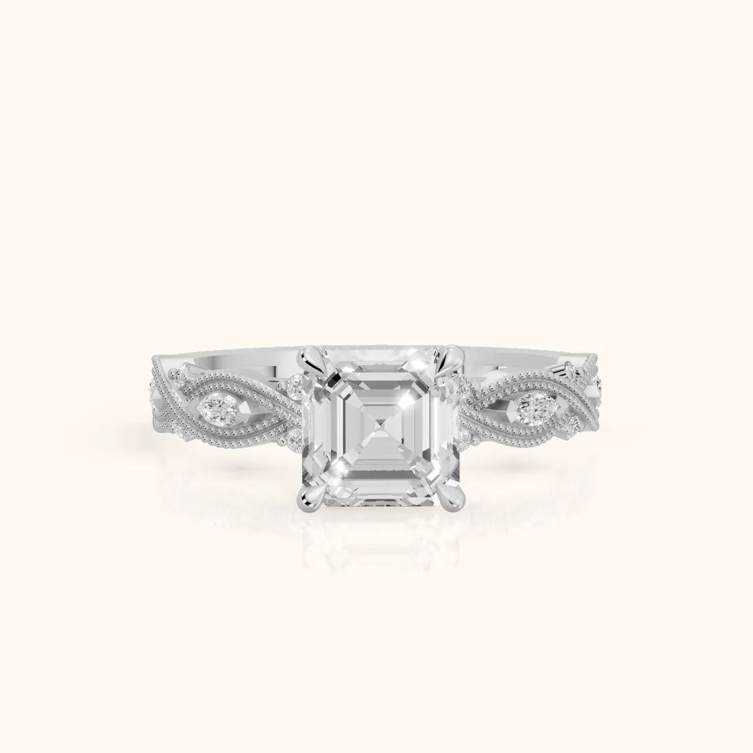 Vero Vintage Twist Asscher Diamond Engagement Ring in Silver — view 2