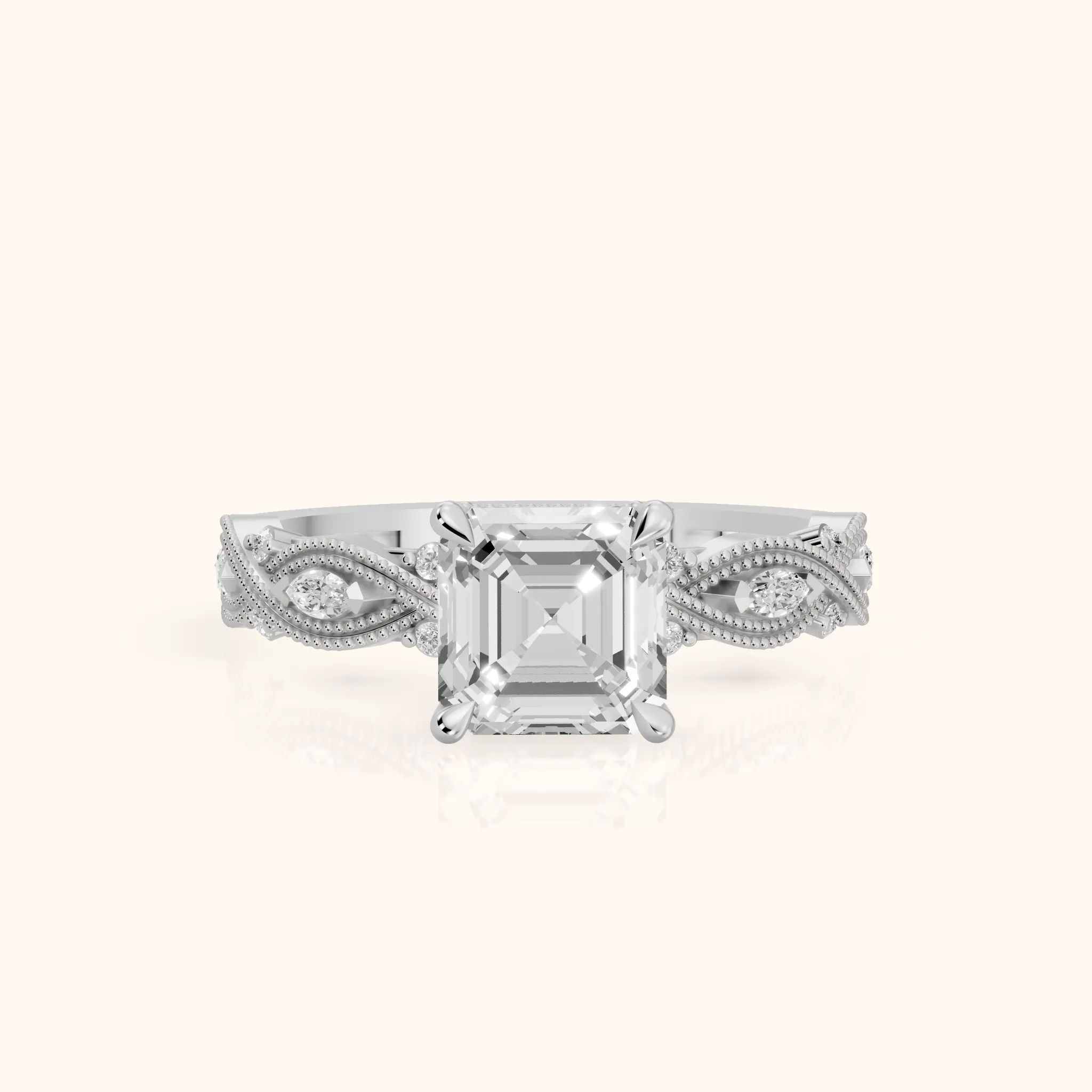 Vero Vintage Twist Asscher Diamond Engagement Ring in Silver — view 1