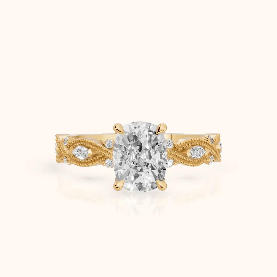 Vero Vintage Twist Cushion Diamond Engagement Ring in Yellow Gold — view 2