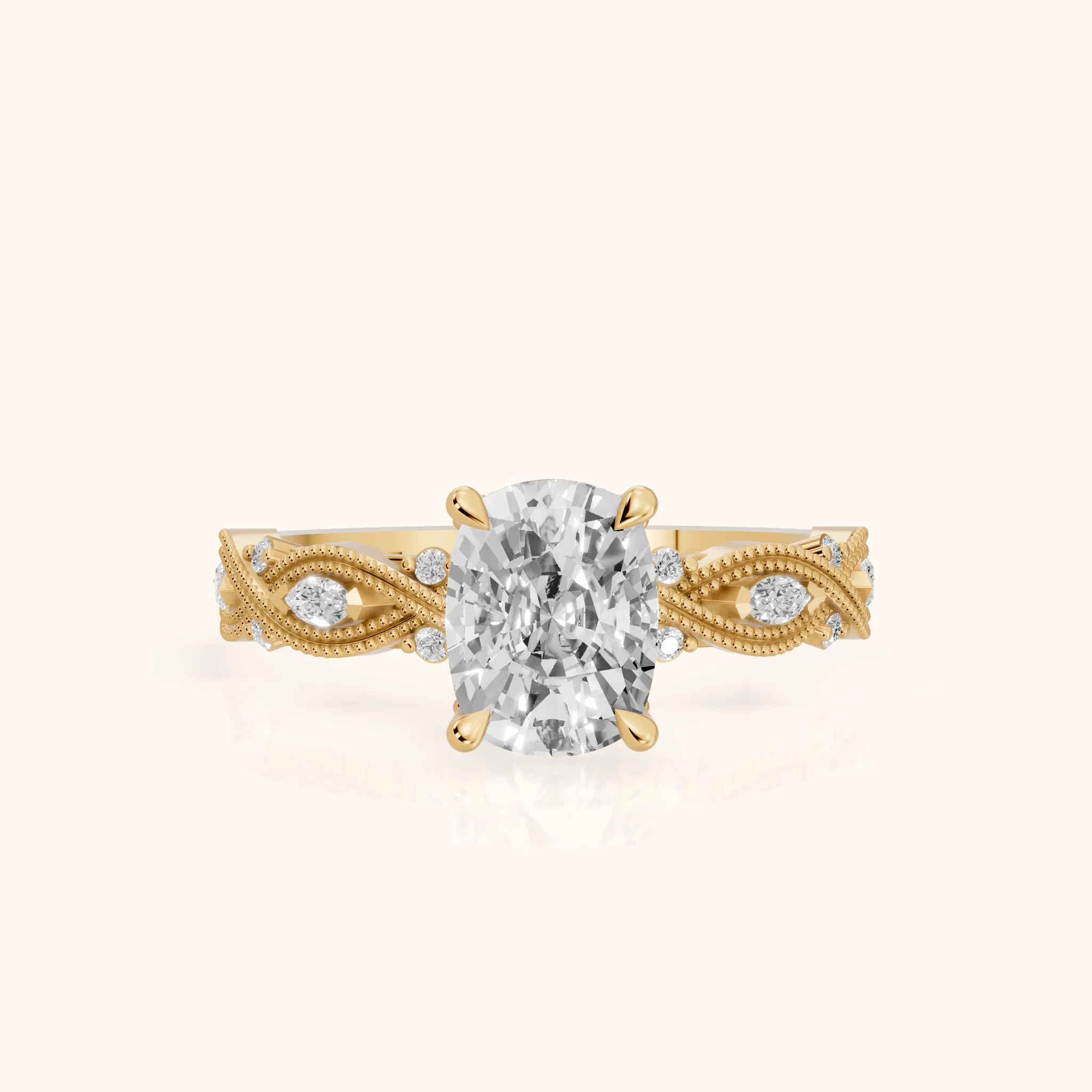 Vero Vintage Twist Cushion Diamond Engagement Ring in Yellow Gold — view 1