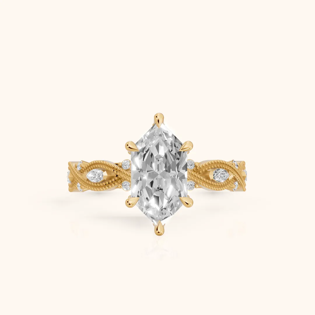Vero Vintage Twist Dutch Marquise Diamond Engagement Ring in Yellow Gold — view 2