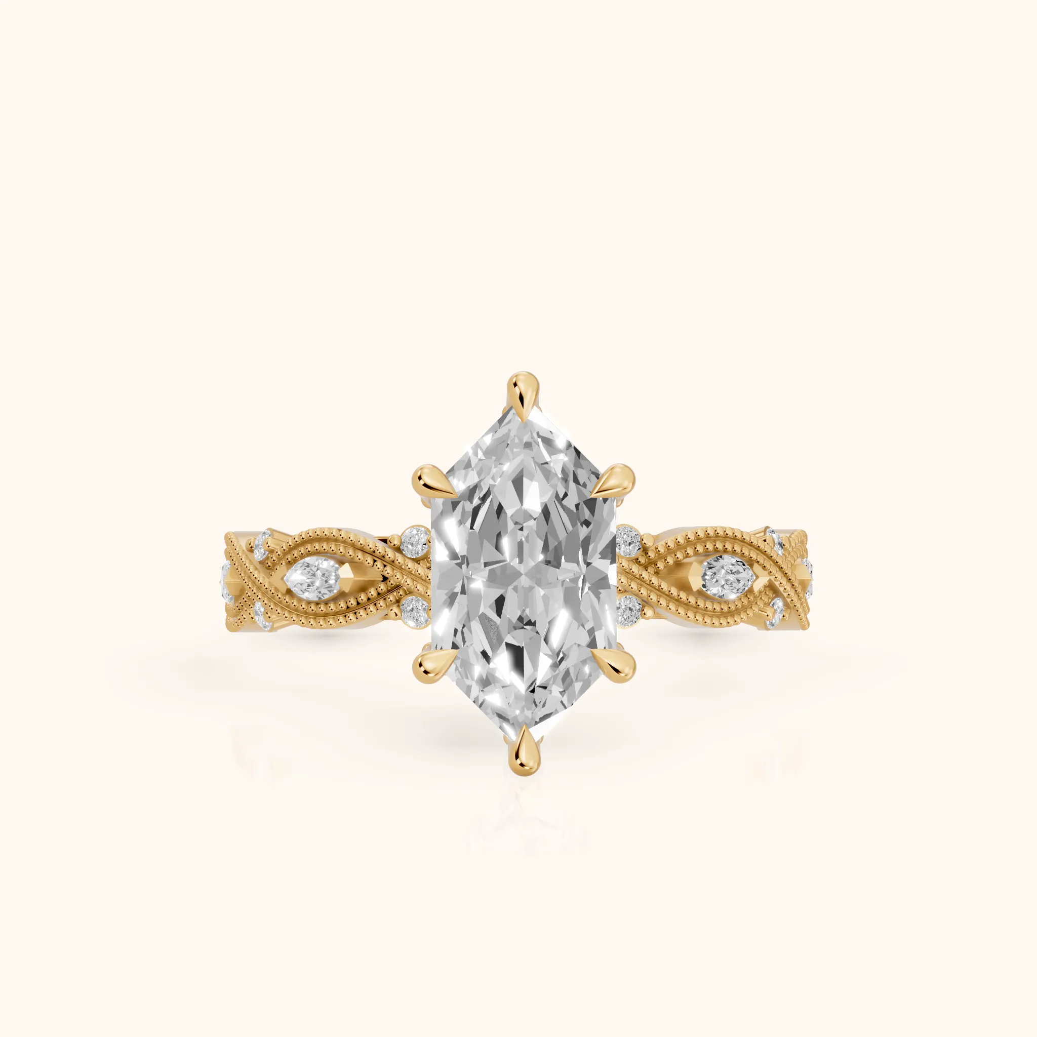 Vero Vintage Twist Dutch Marquise Diamond Engagement Ring in Yellow Gold — view 1
