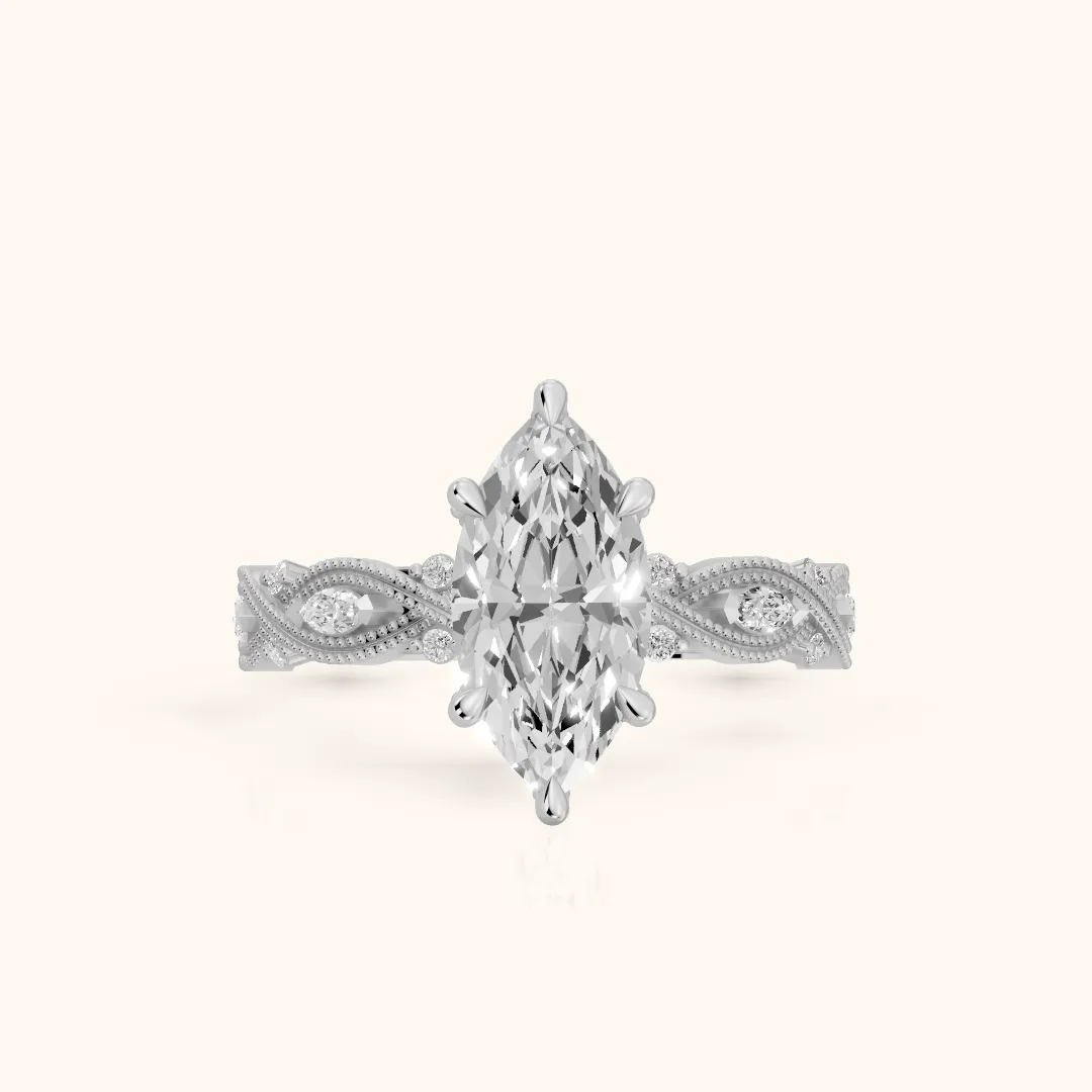 Vero Vintage Twist Marquise Diamond Engagement Ring in Silver — view 2