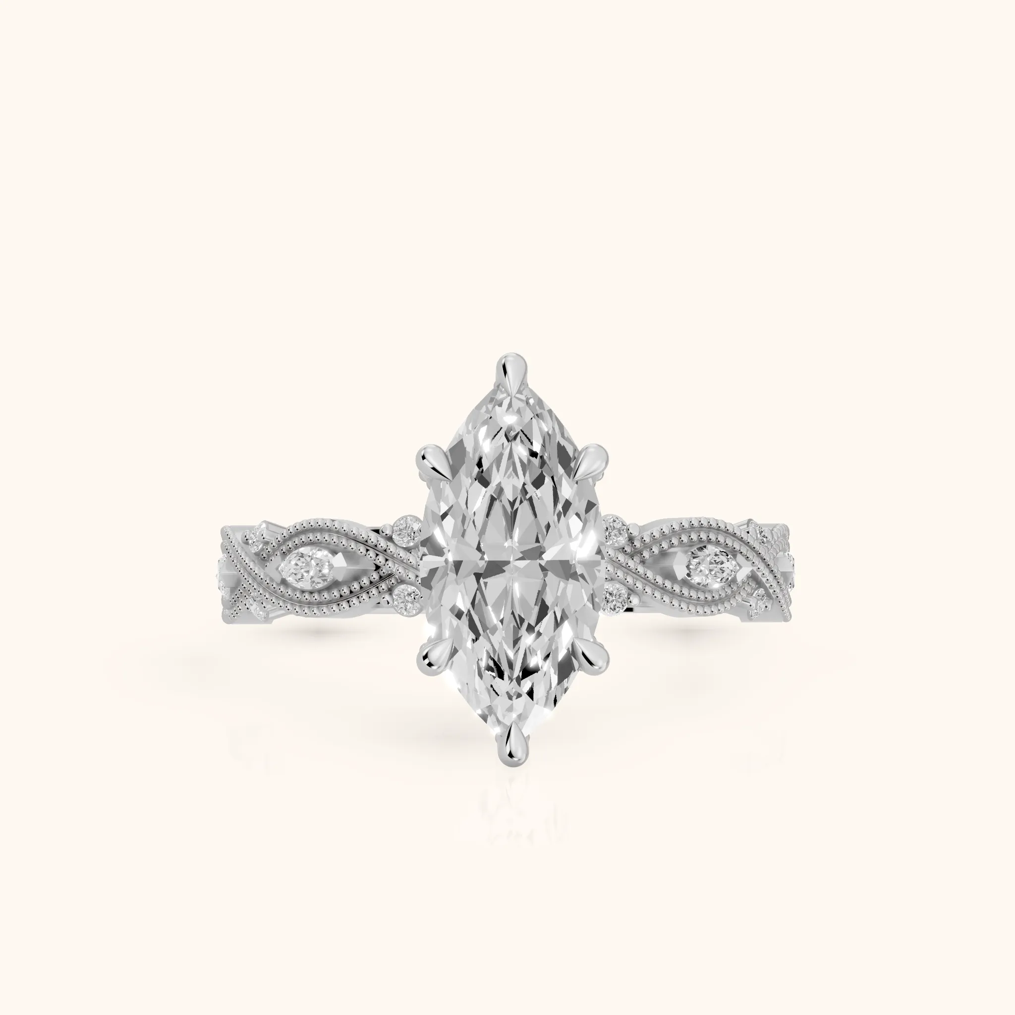 Vero Vintage Twist Marquise Diamond Engagement Ring in Silver — view 1