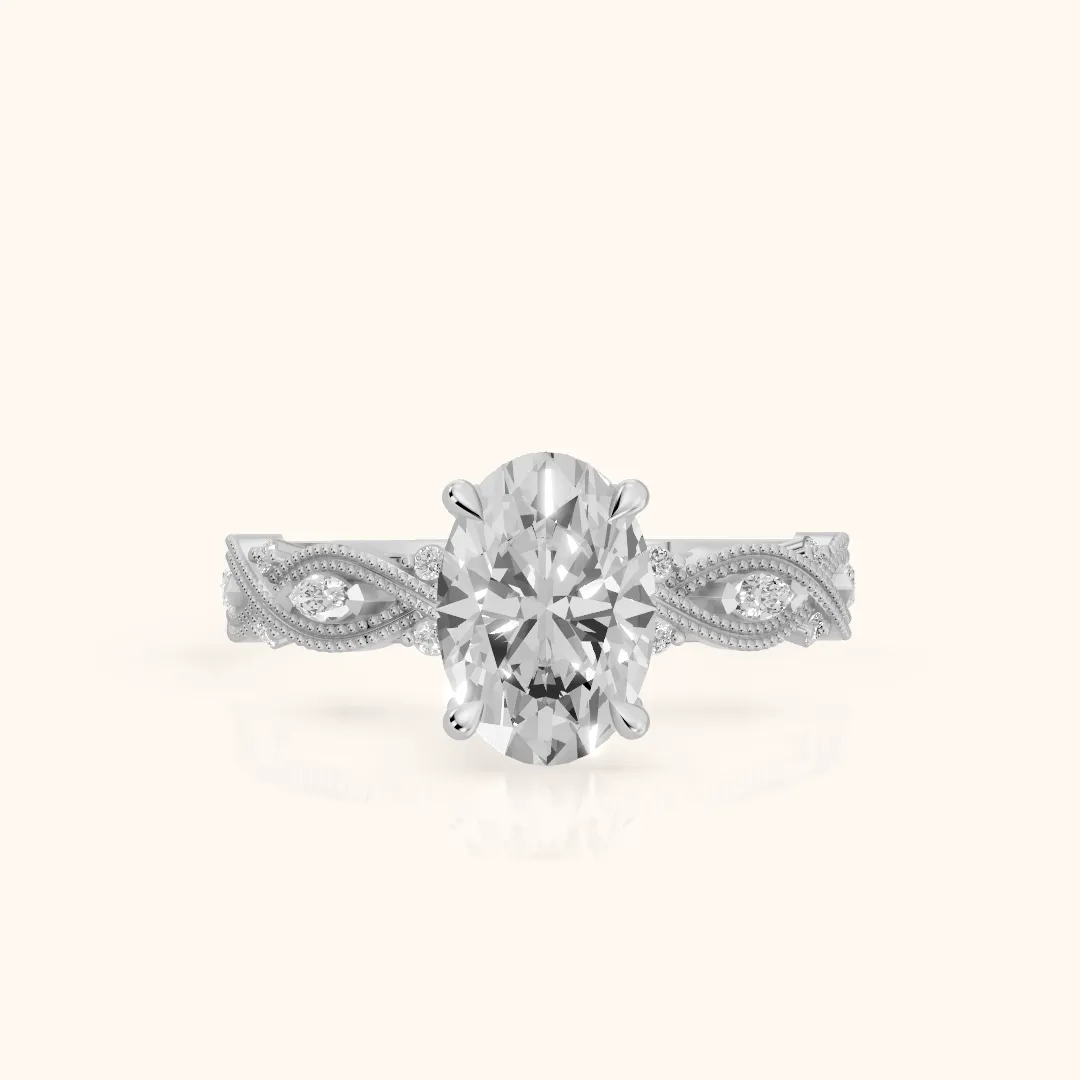 Vero Vintage Twist Oval Diamond Engagement Ring in White Gold — view 2
