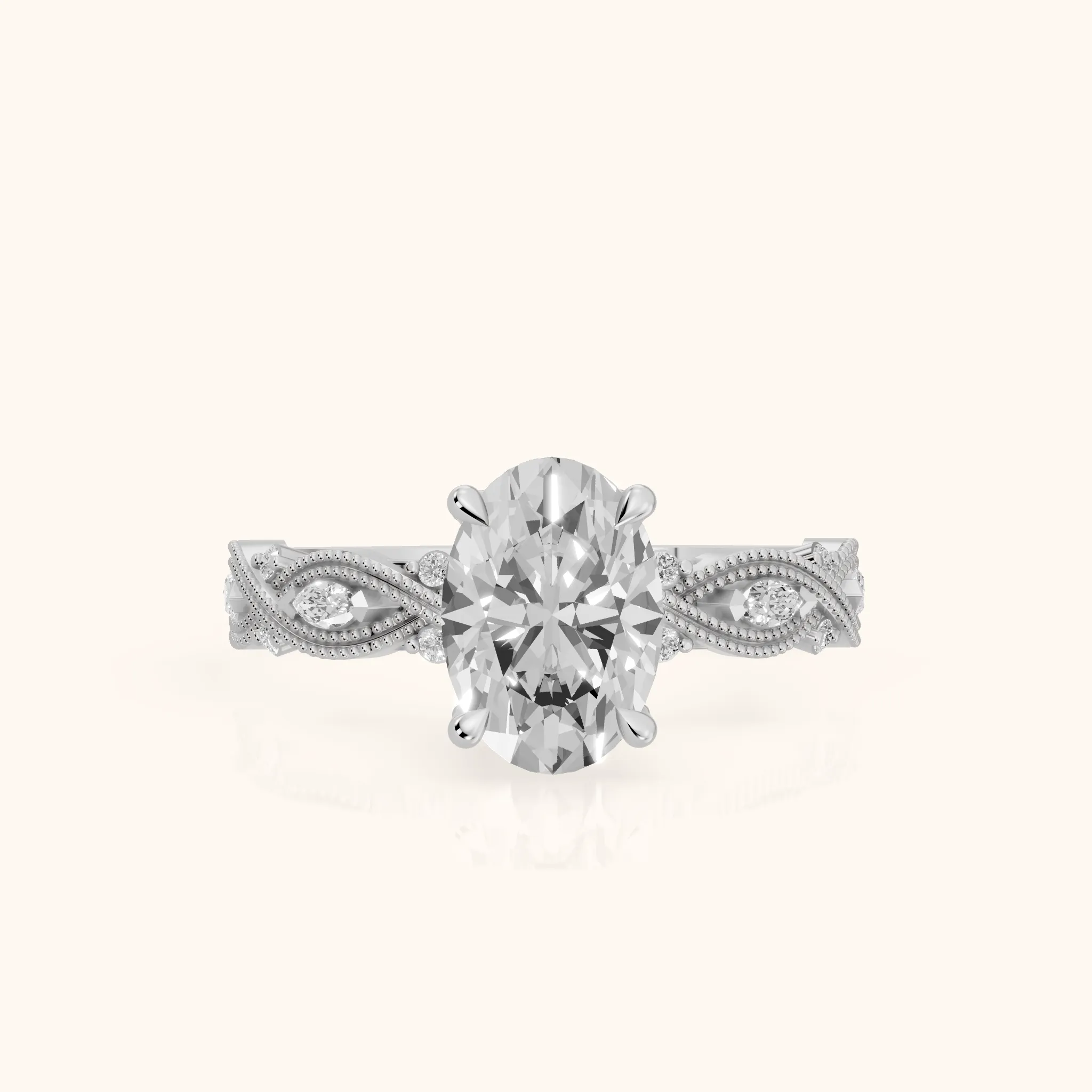 Vero Vintage Twist Oval Diamond Engagement Ring in White Gold — view 1