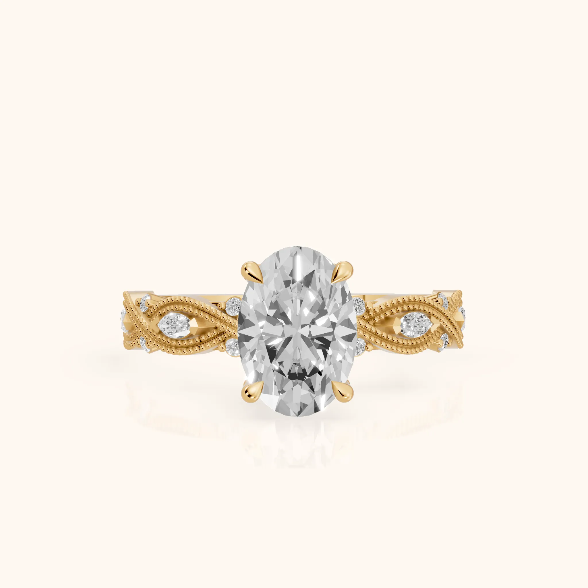 Vero Vintage Twist Oval Diamond Engagement Ring in Yellow Gold — view 1