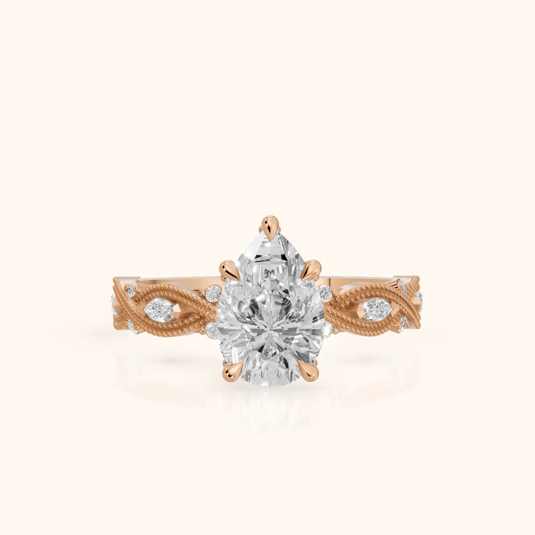 Vero Vintage Twist Pear Diamond Engagement Ring in Rose Gold — view 2