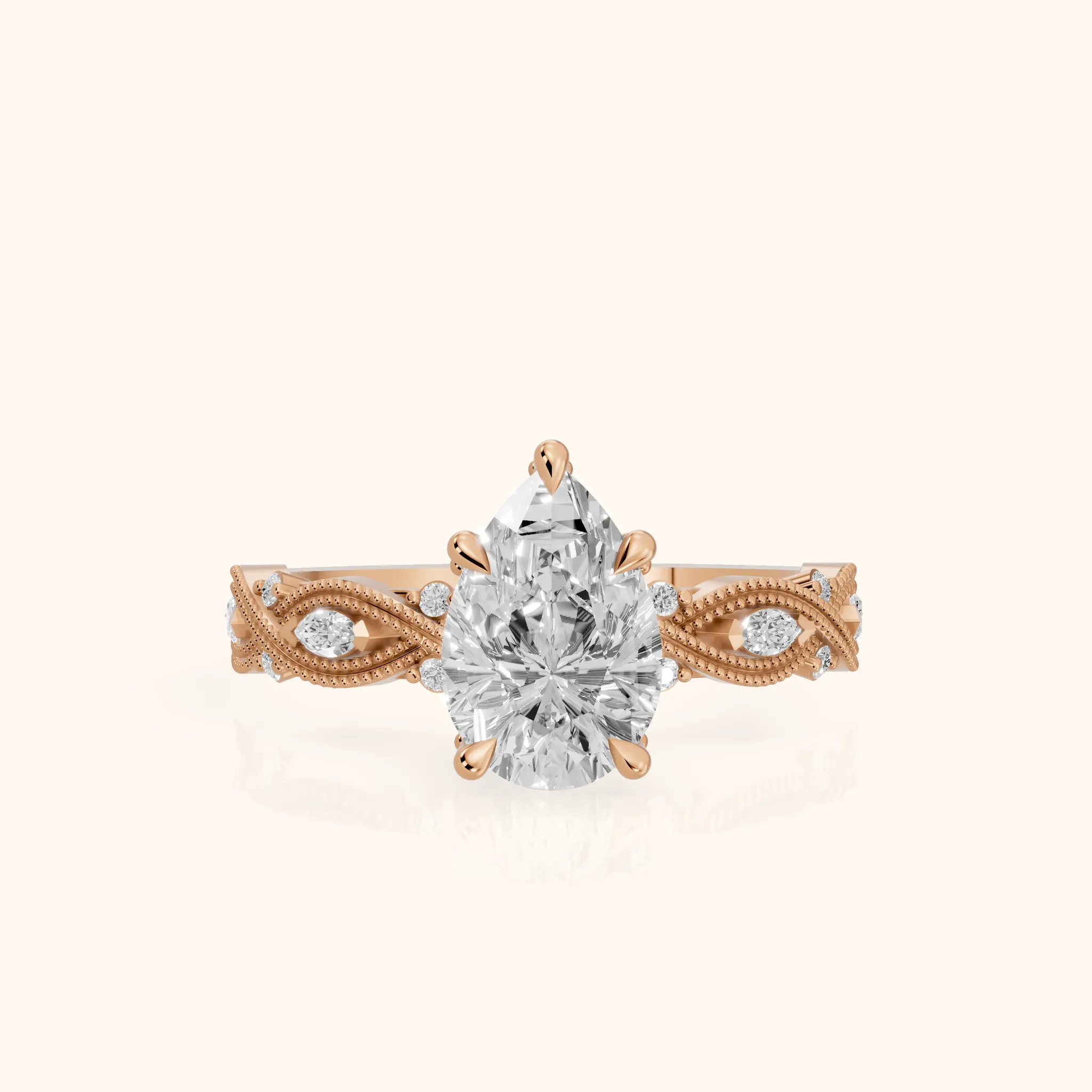 Vero Vintage Twist Pear Diamond Engagement Ring in Rose Gold — view 1