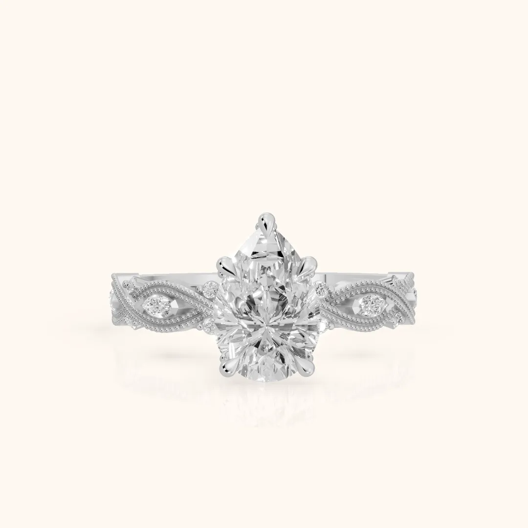 Vero Vintage Twist Pear Diamond Engagement Ring in White Gold — view 2