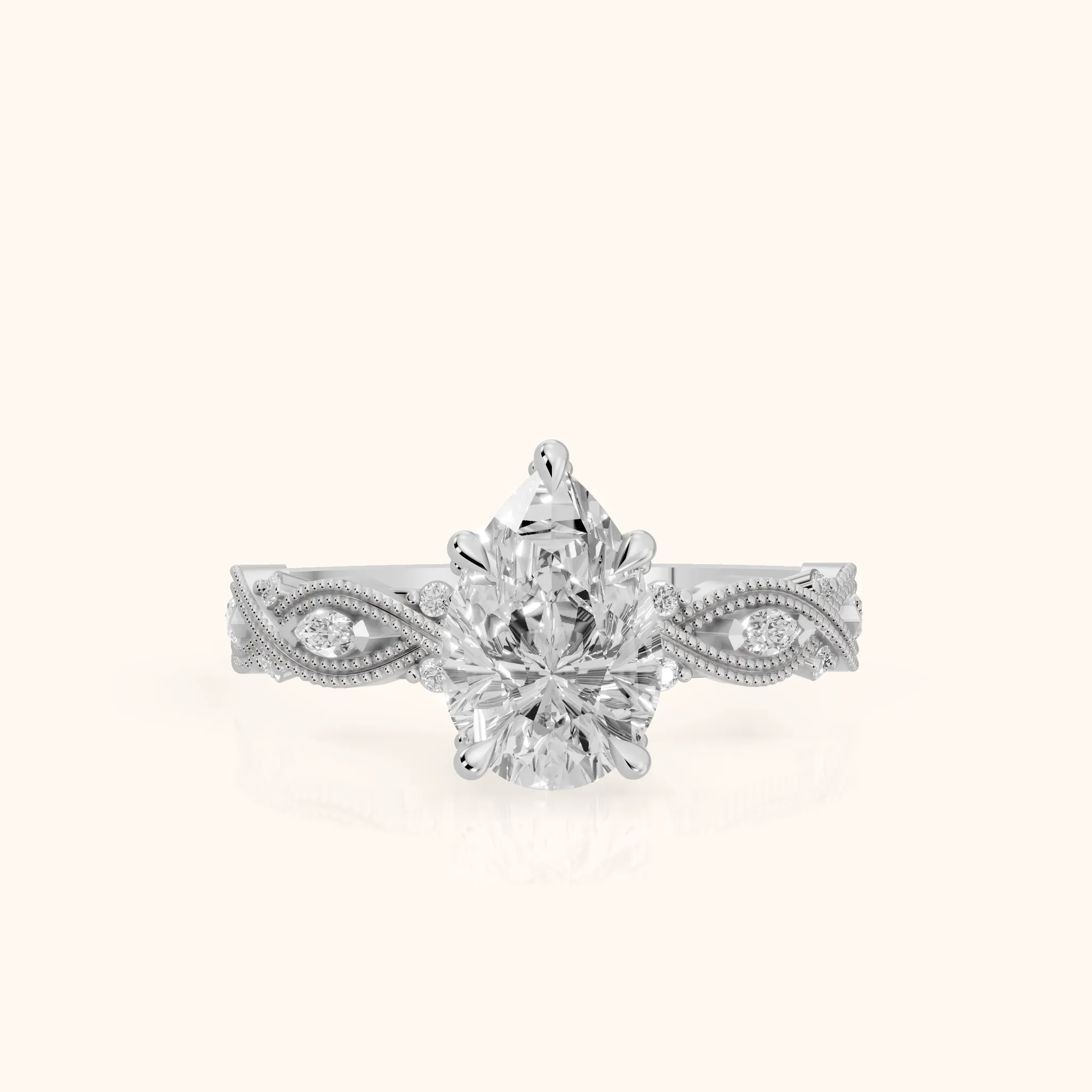 Vero Vintage Twist Pear Diamond Engagement Ring in White Gold — view 1