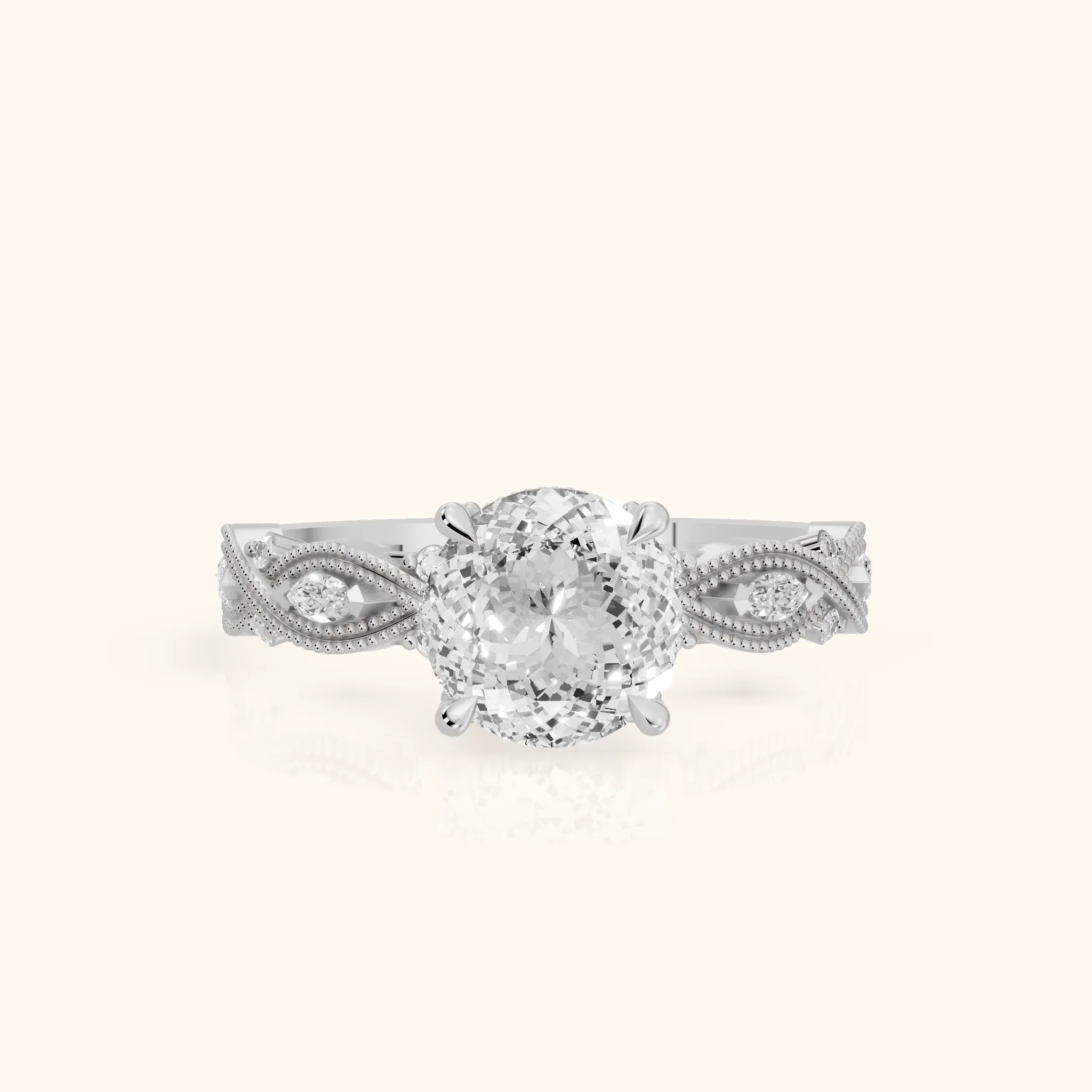 Vero Vintage Twist Portuguese Diamond Engagement Ring in White Gold — view 1