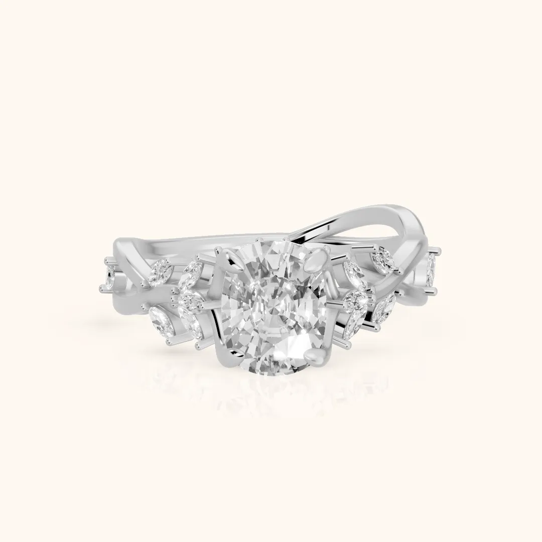 Kona Leaf Twist Cushion Diamond Engagement Ring in Platinum — view 2