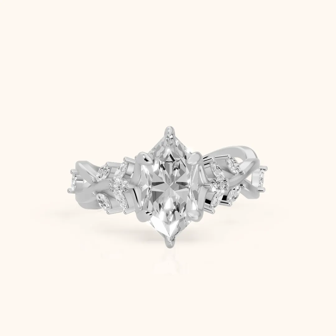Kona Leaf Twist Dutch Marquise Diamond Engagement Ring in Platinum — view 2