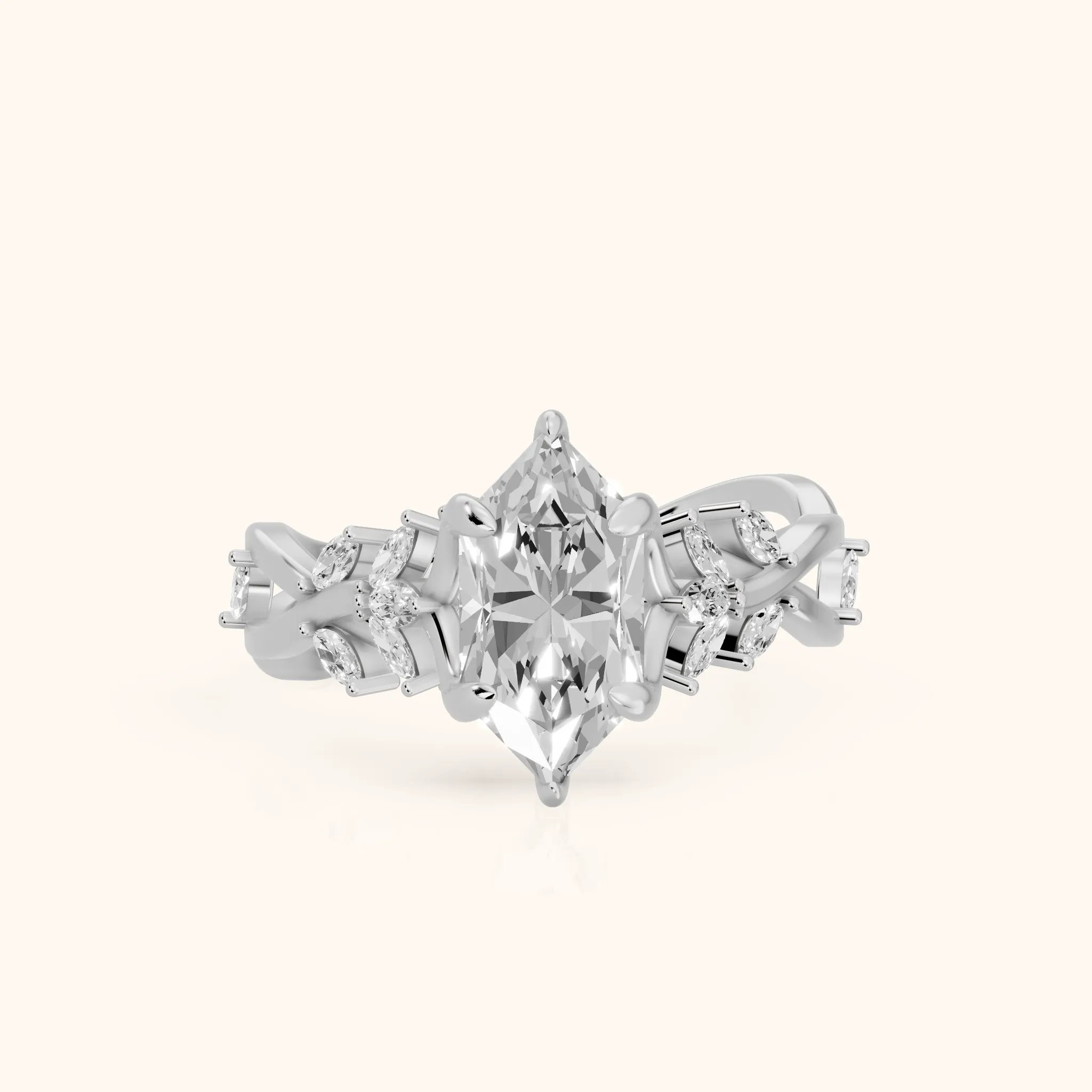 Kona Leaf Twist Dutch Marquise Diamond Engagement Ring in Platinum — view 1
