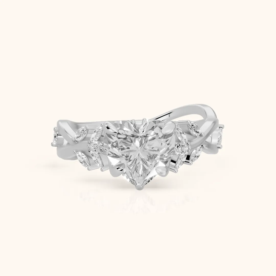Kona Leaf Twist Heart Diamond Engagement Ring in Silver — view 2