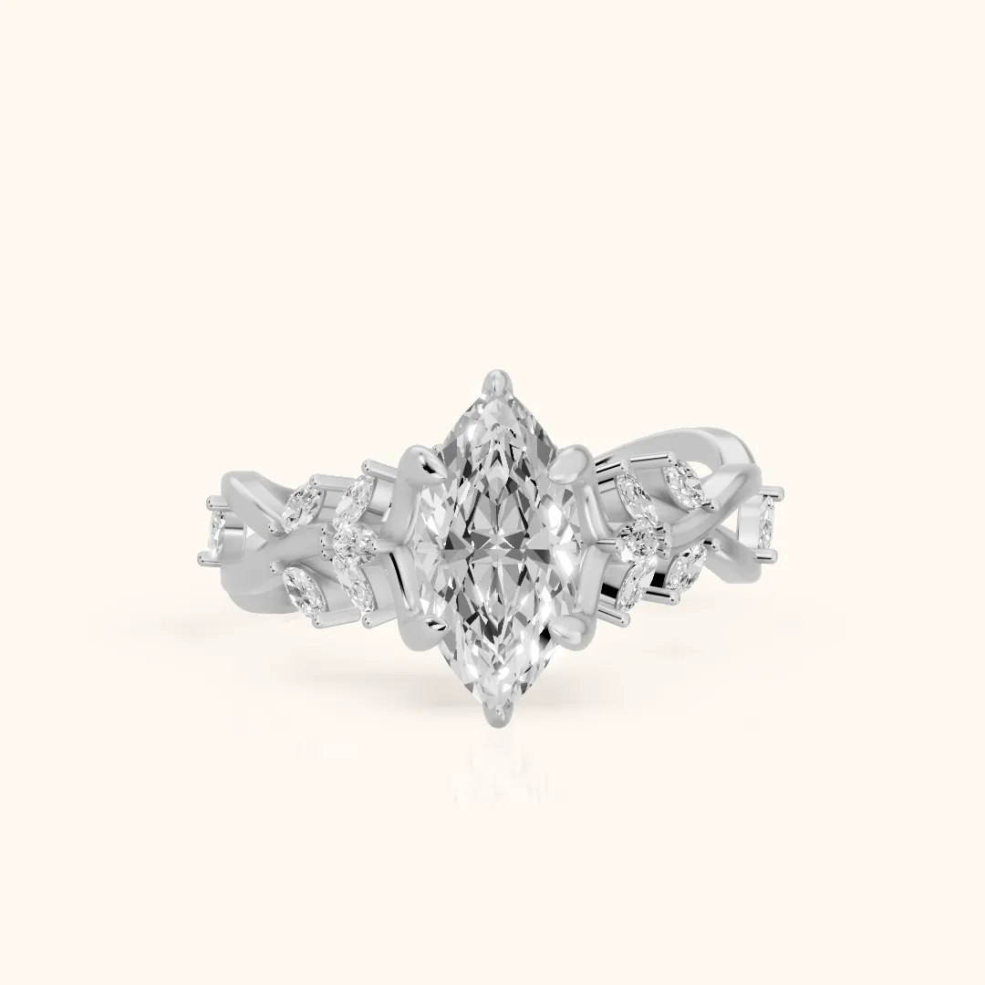 Kona Leaf Twist Marquise Diamond Engagement Ring in White Gold — view 2