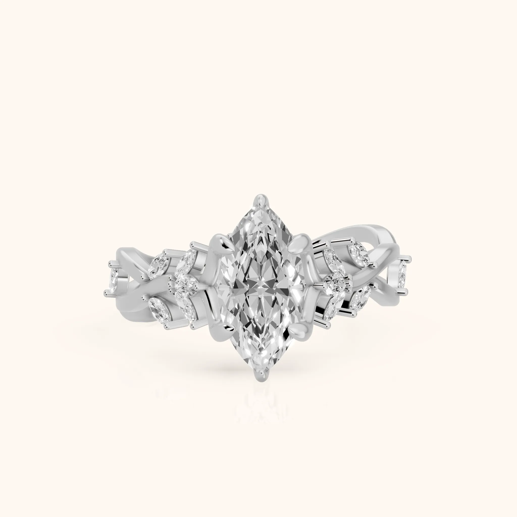 Kona Leaf Twist Marquise Diamond Engagement Ring in White Gold — view 1