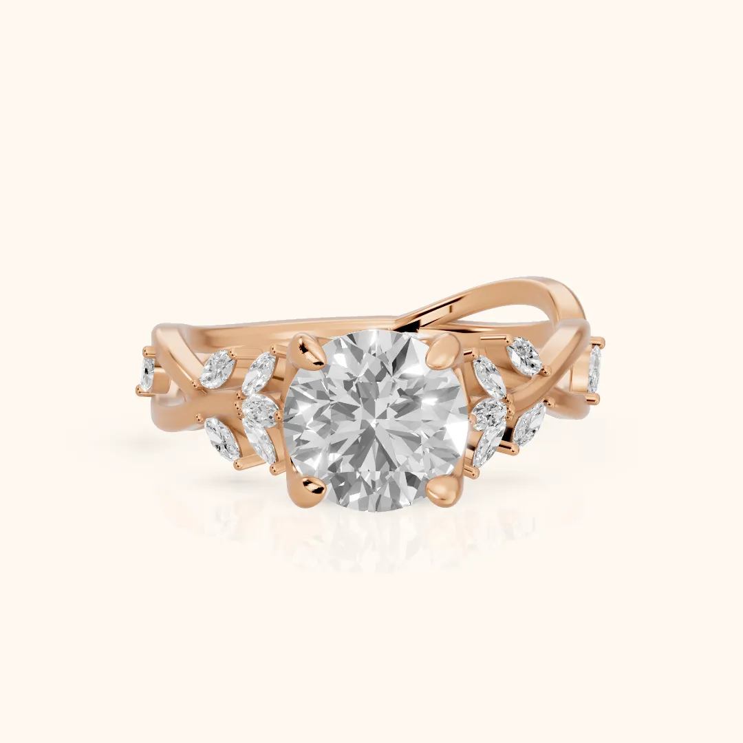 Kona Leaf Twist Round Diamond Engagement Ring in Rose Gold — view 2