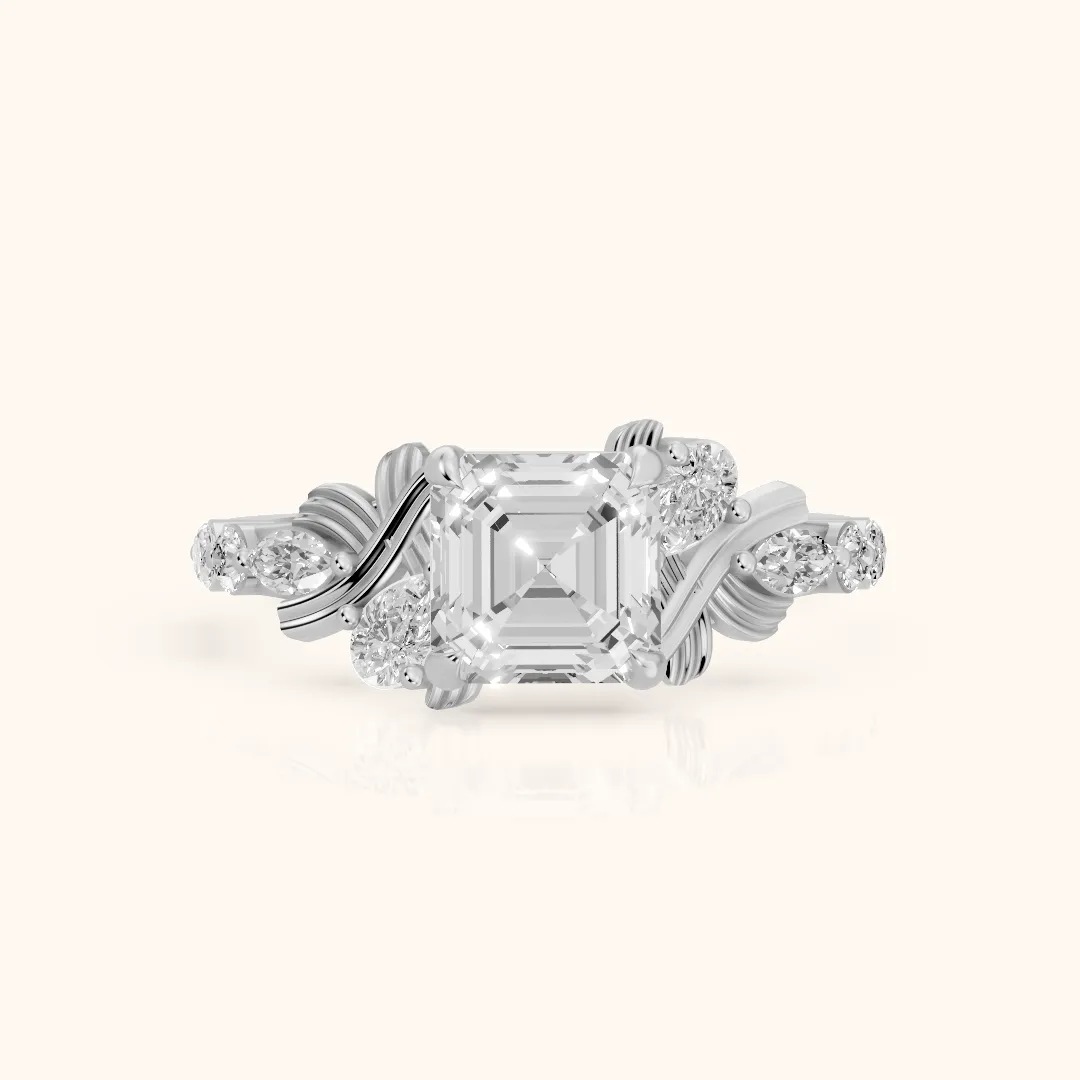 Lanai Marquise-Side Asscher Diamond Engagement Ring in White Gold — view 2