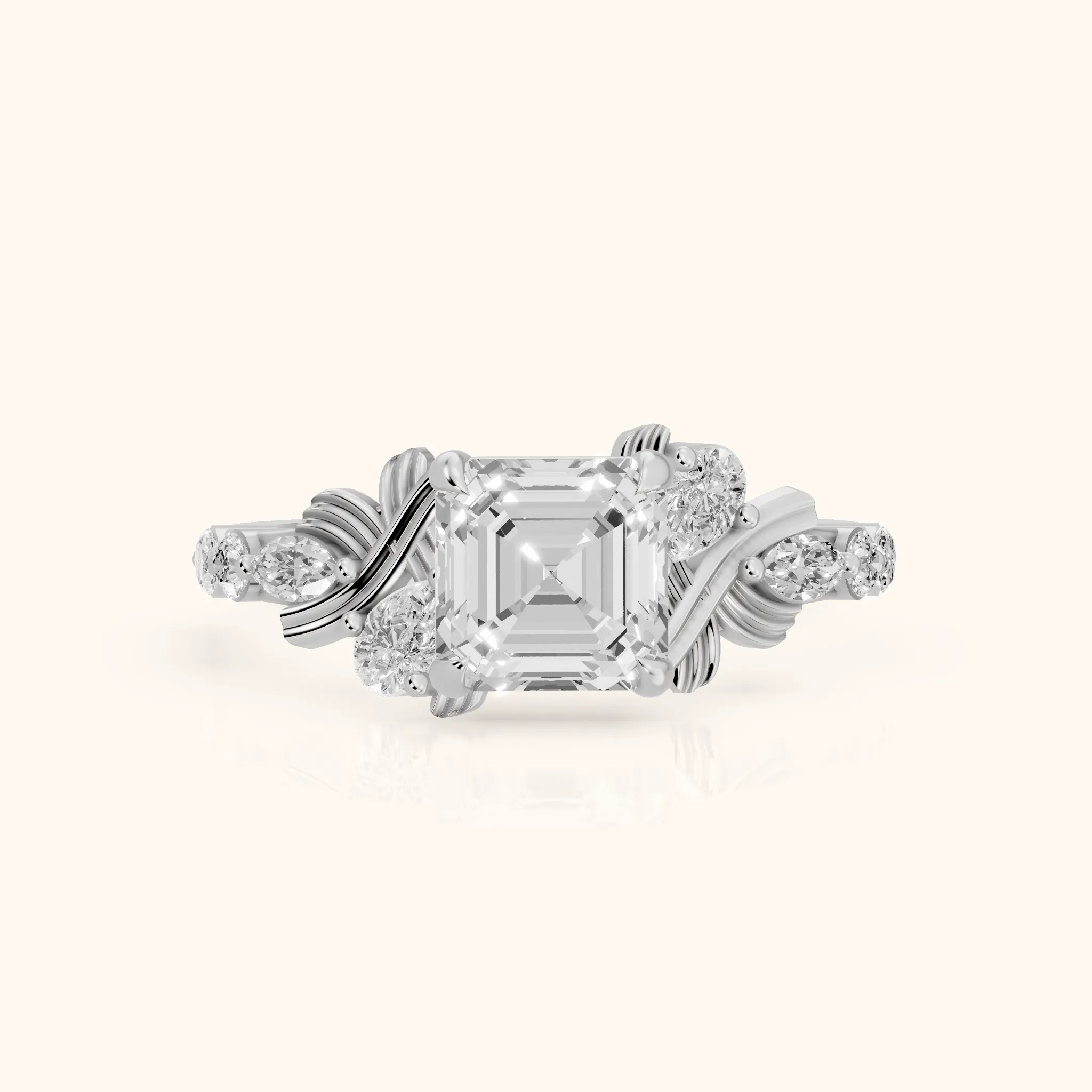 Lanai Marquise-Side Asscher Diamond Engagement Ring in White Gold — view 1