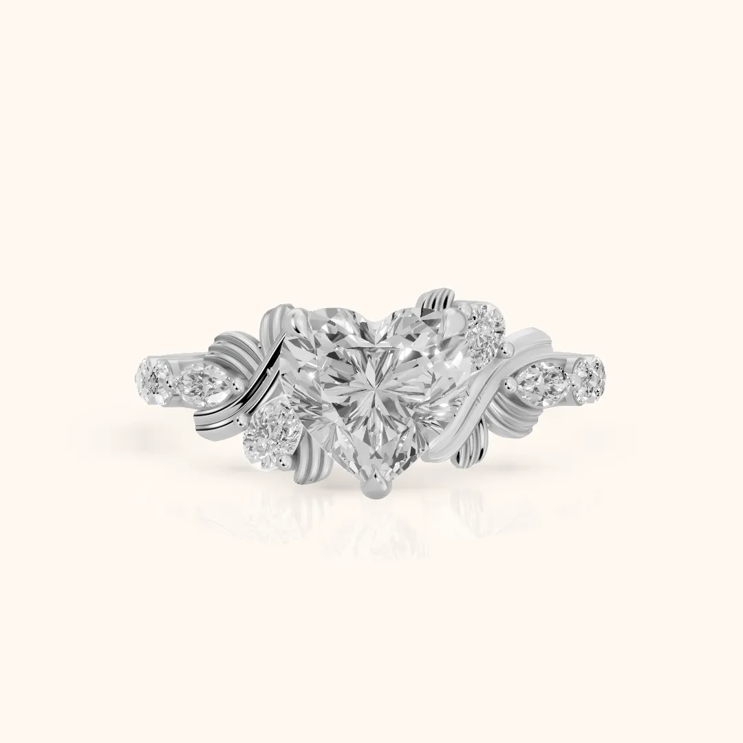 Lanai Marquise-Side Heart Diamond Engagement Ring in Silver — view 2