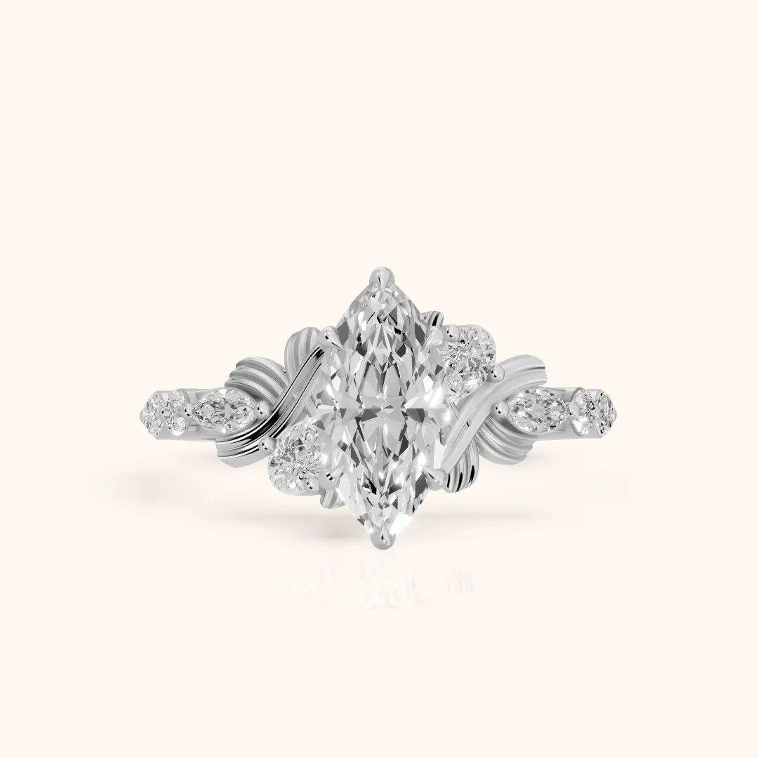 Lanai Marquise-Side Marquise Diamond Engagement Ring in Silver — view 2
