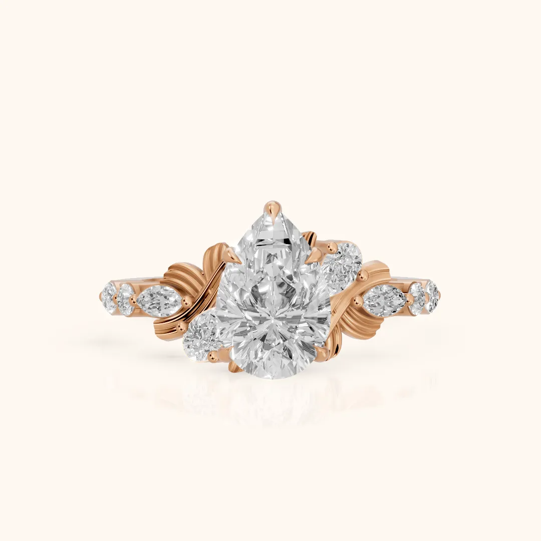 Lanai Marquise-Side Pear Diamond Engagement Ring in Rose Gold — view 2