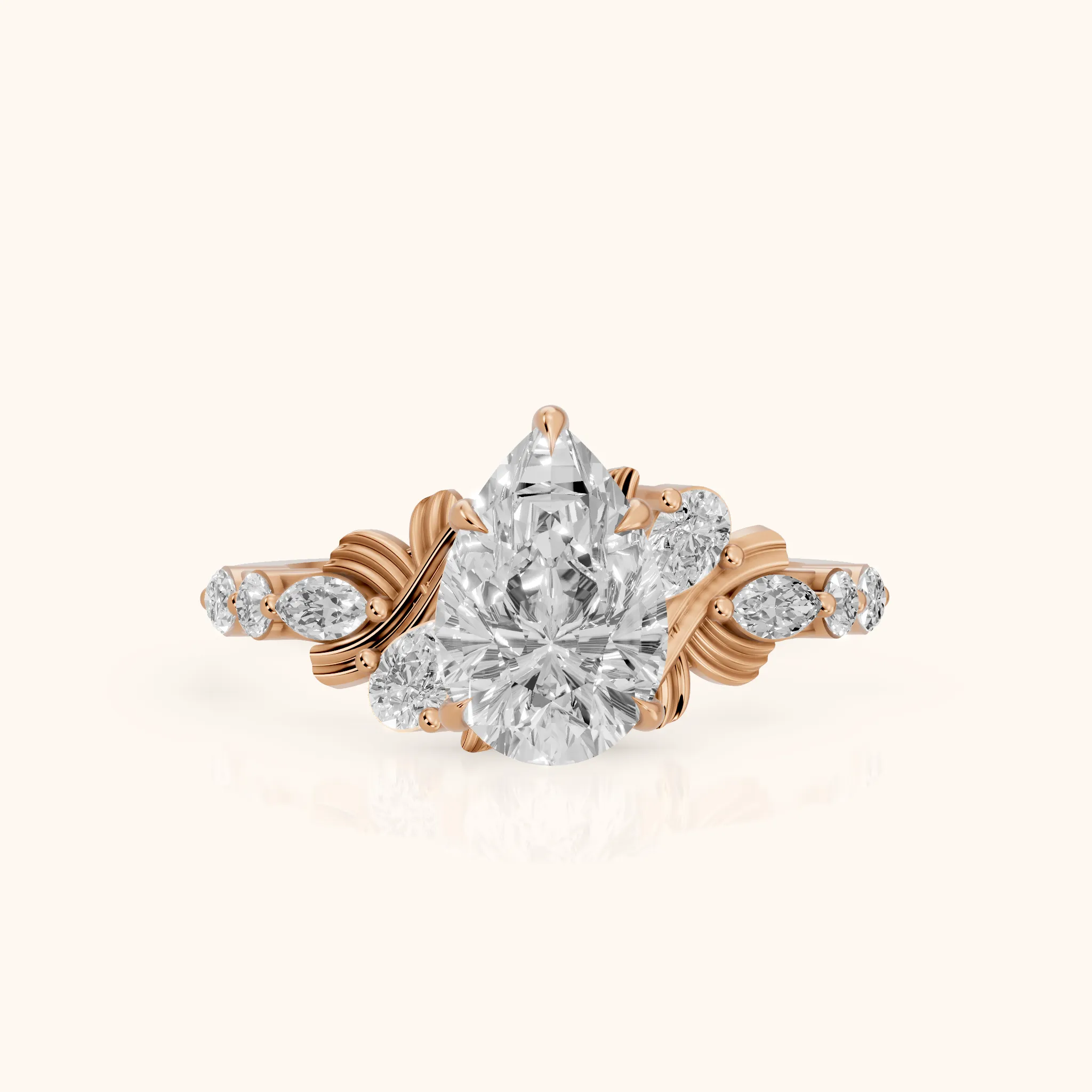 Lanai Marquise-Side Pear Diamond Engagement Ring in Rose Gold — view 1