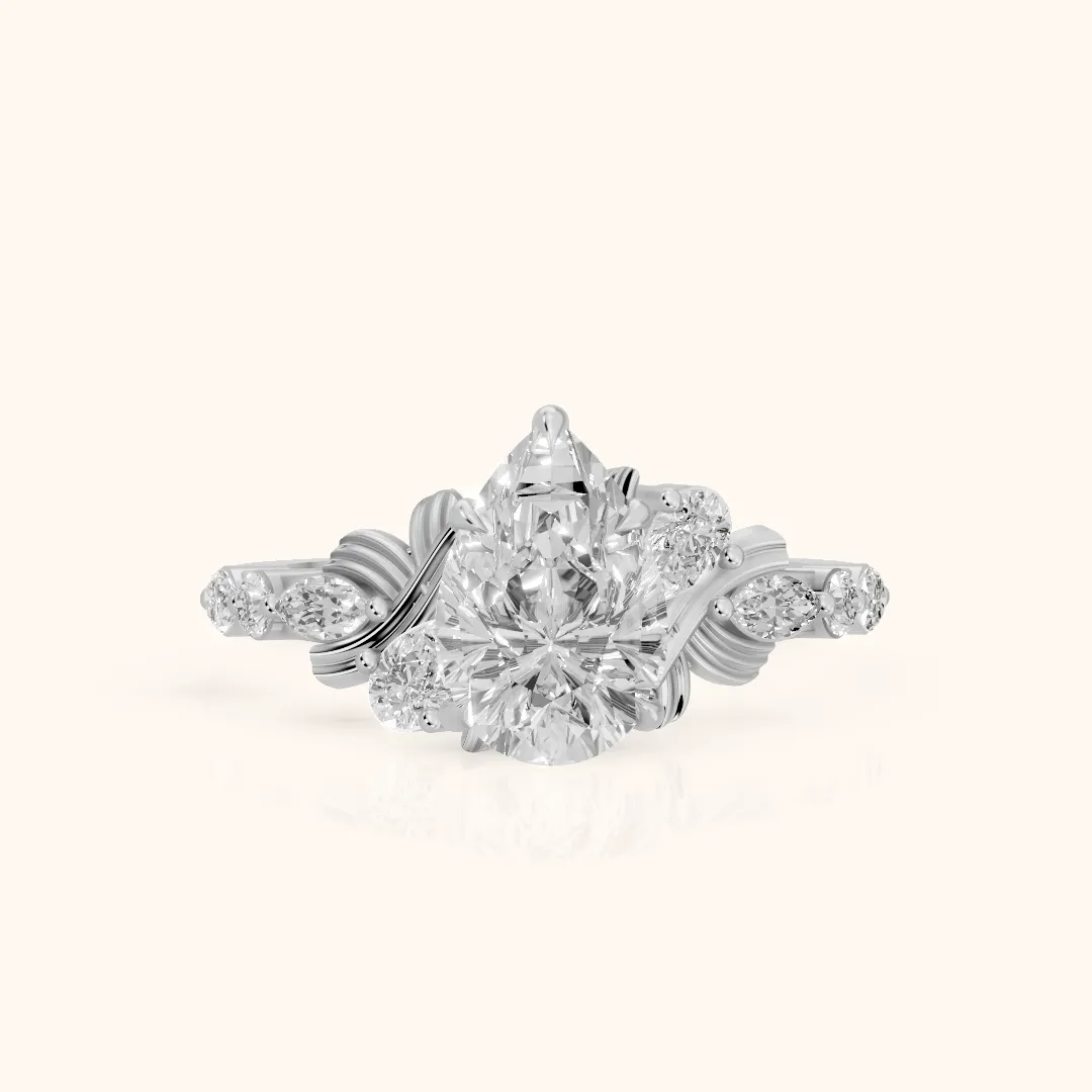 Lanai Marquise-Side Pear Diamond Engagement Ring in White Gold — view 2