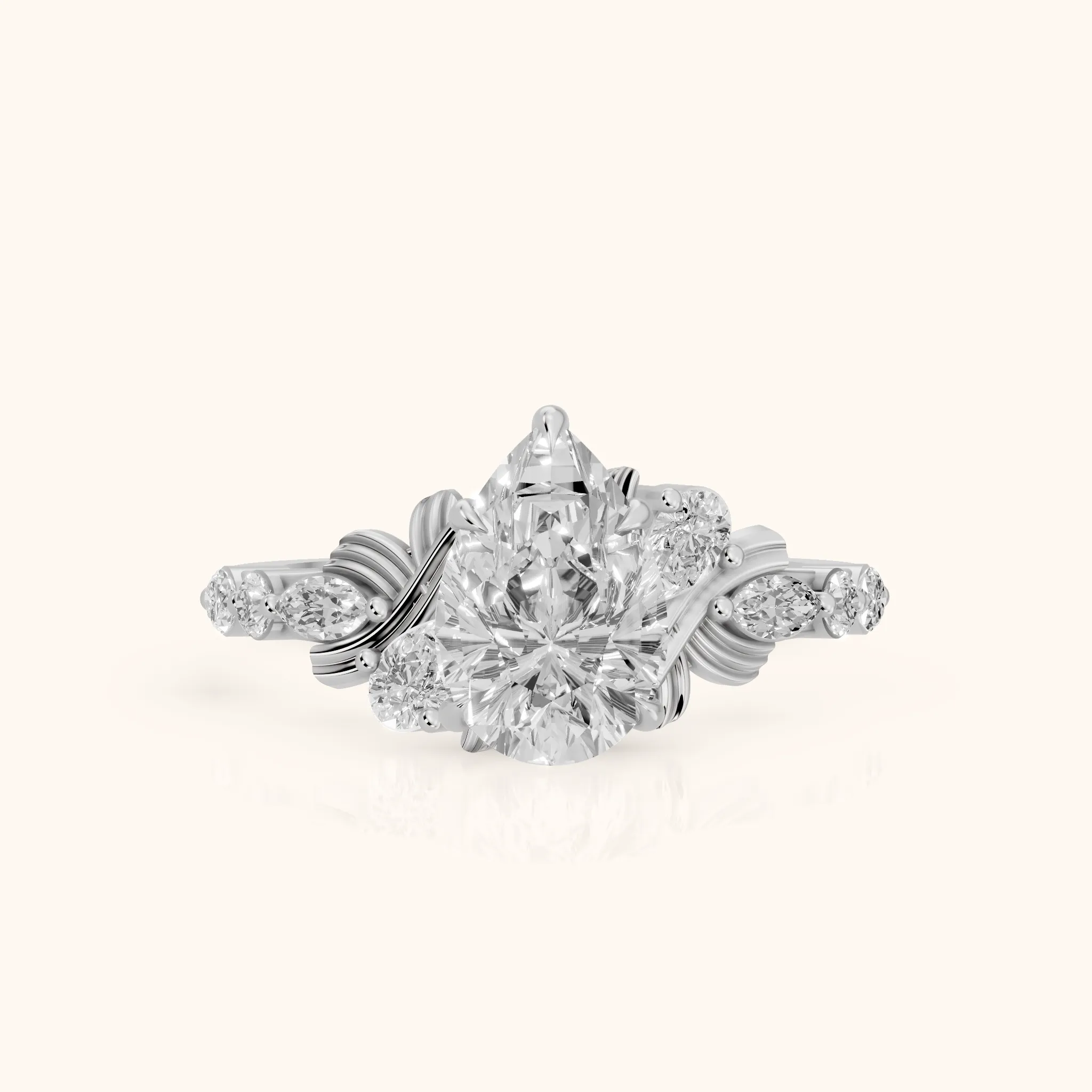 Lanai Marquise-Side Pear Diamond Engagement Ring in White Gold — view 1
