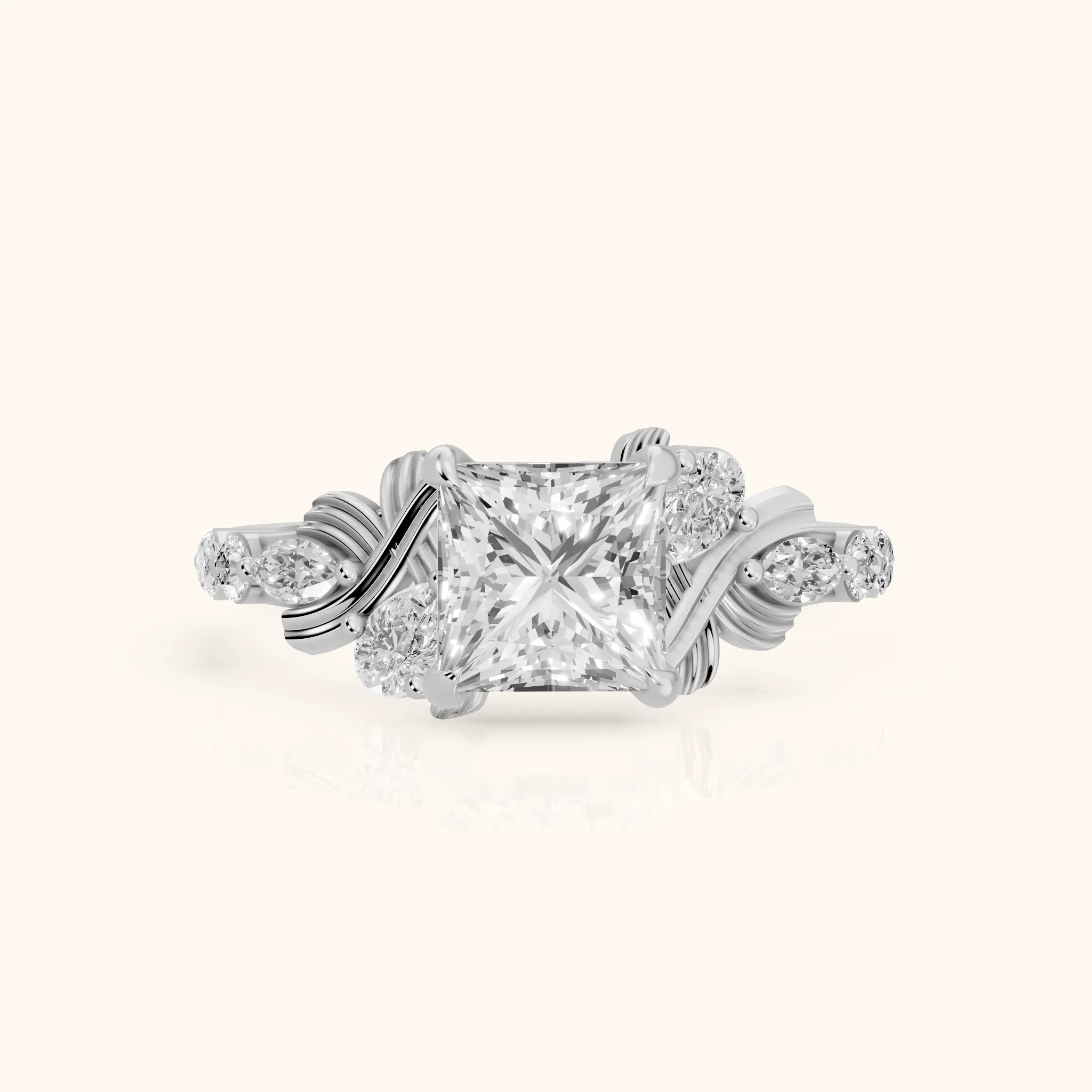 Lanai Marquise-Side Princess Diamond Engagement Ring in Silver — view 1