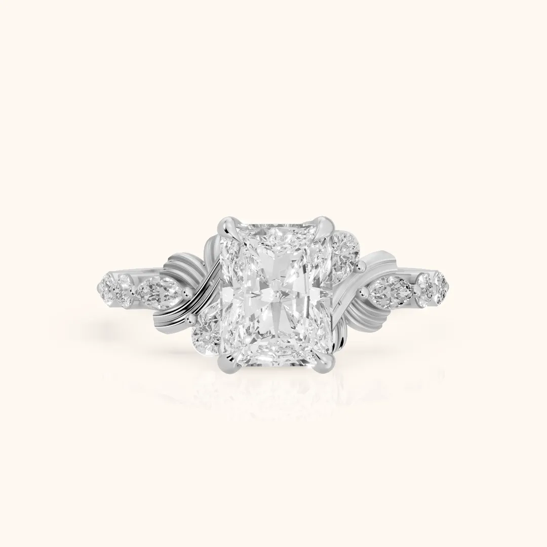 Lanai Marquise-Side Radiant Diamond Engagement Ring in Silver — view 2