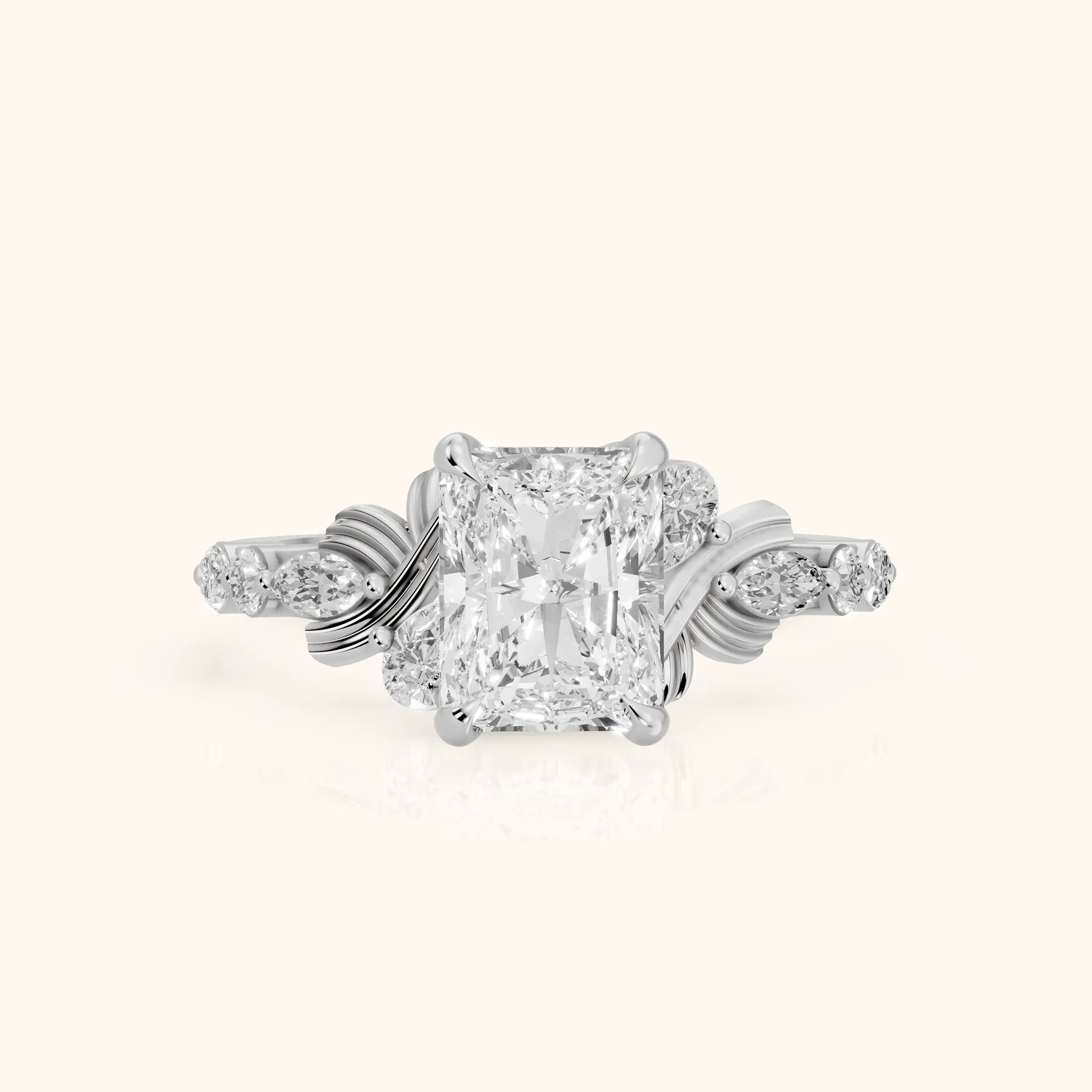 Lanai Marquise-Side Radiant Diamond Engagement Ring in Silver — view 1