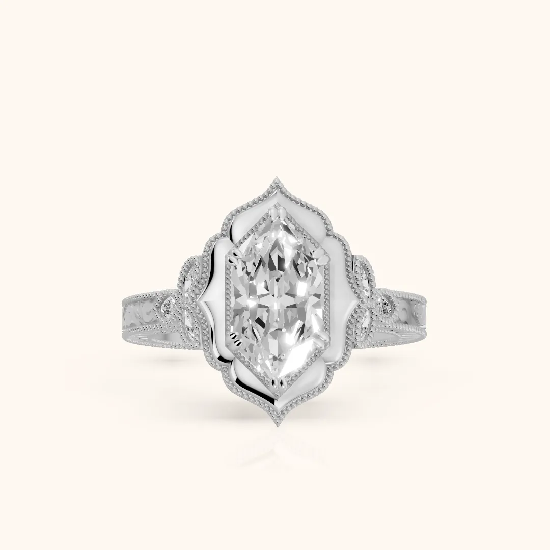 Shasta Vintage Scalloped Dutch Marquise Diamond Engagement Ring in Silver — view 2
