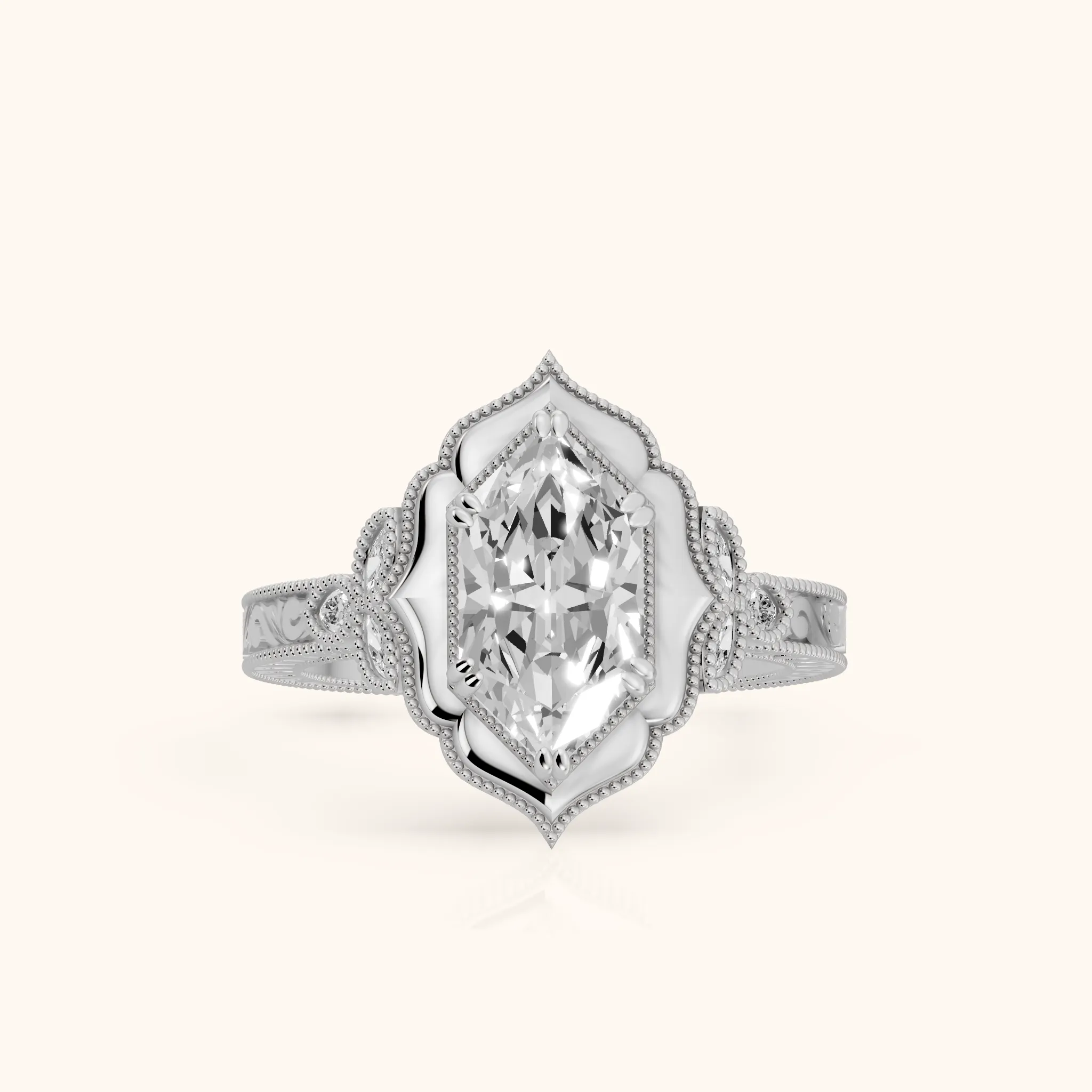 Shasta Vintage Scalloped Dutch Marquise Diamond Engagement Ring in Silver — view 1