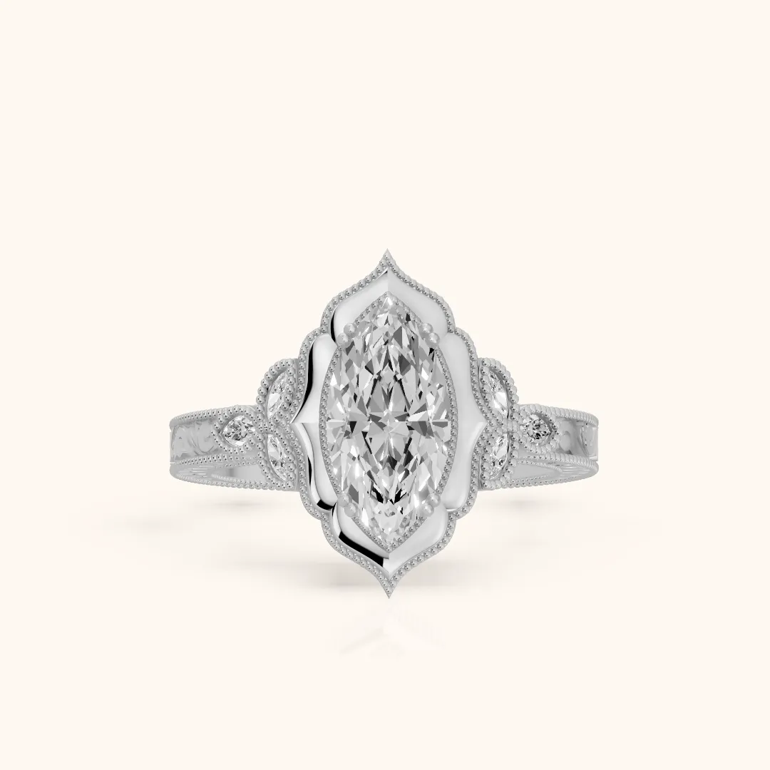 Shasta Vintage Scalloped Marquise Diamond Engagement Ring in Silver — view 2