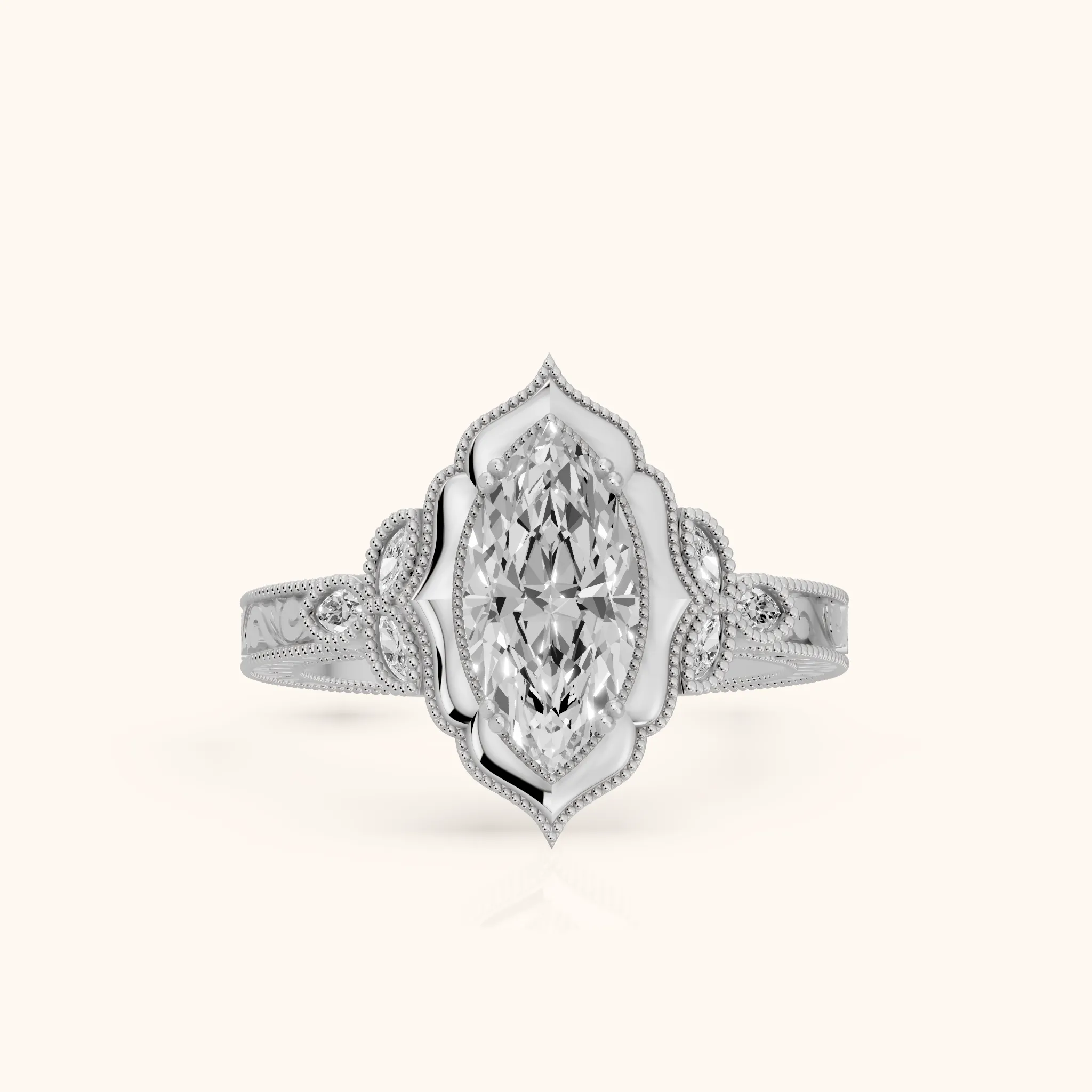 Shasta Vintage Scalloped Marquise Diamond Engagement Ring in Silver — view 1