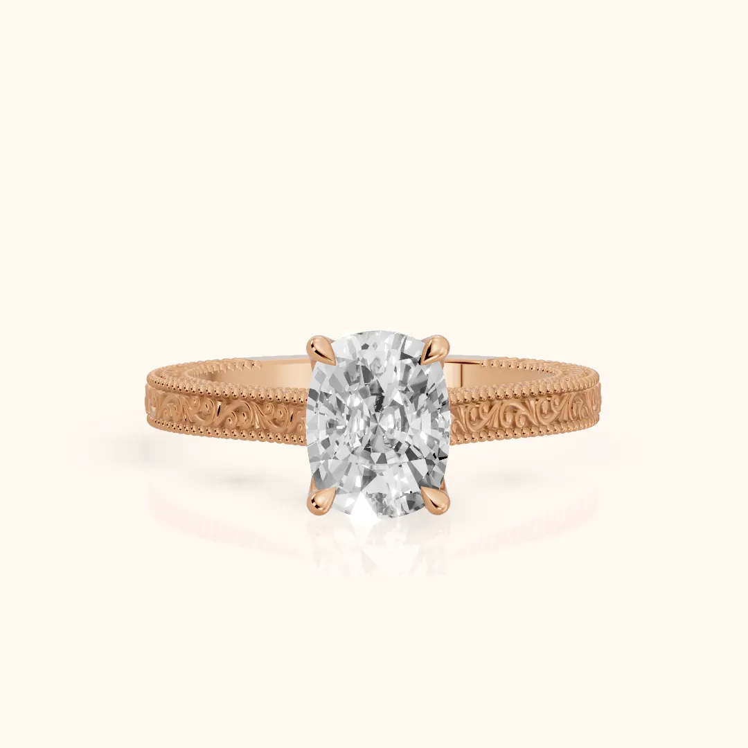 Sierra Hidden Halo Engraved Cushion Diamond Engagement Ring in Rose Gold — view 2