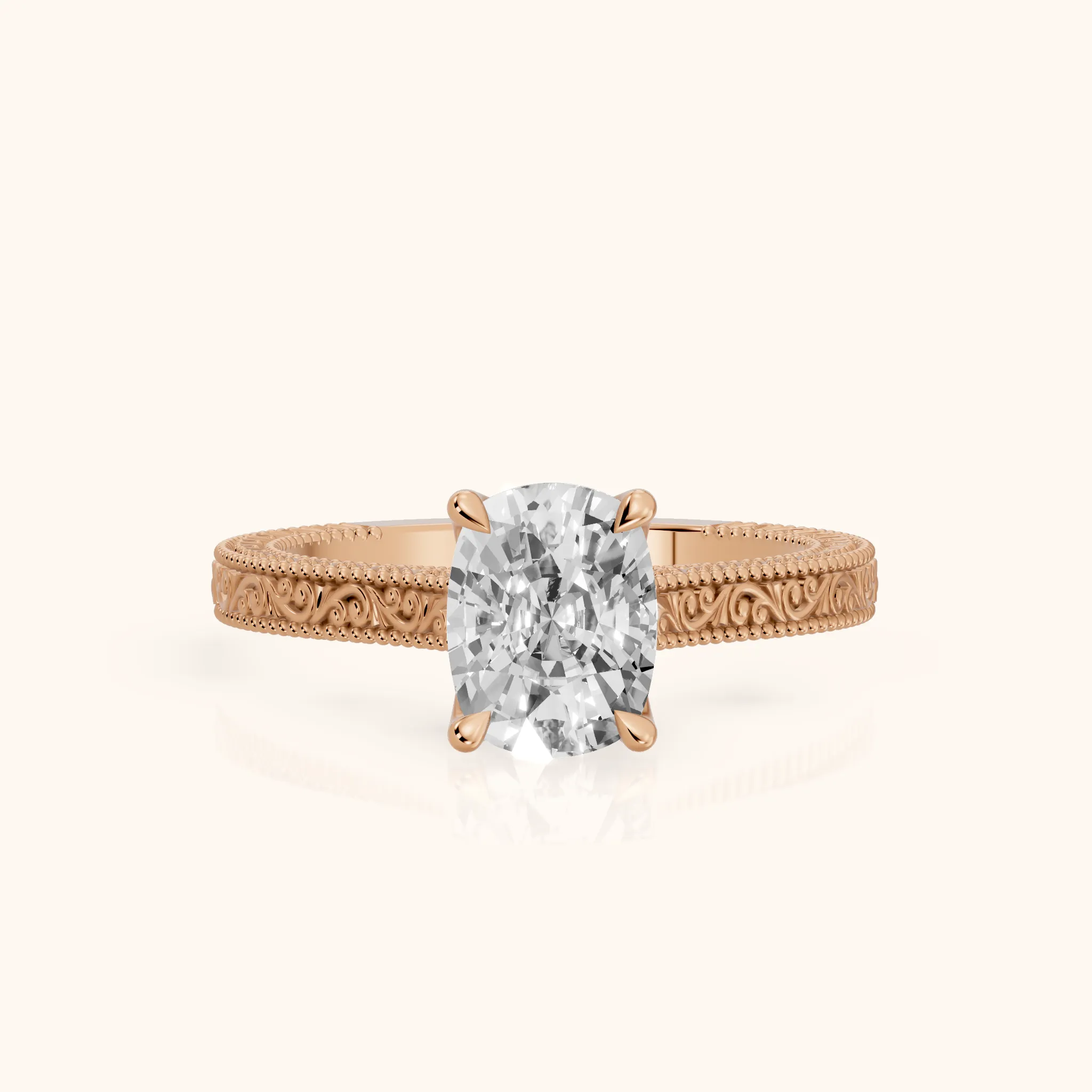 Sierra Hidden Halo Engraved Cushion Diamond Engagement Ring in Rose Gold — view 1