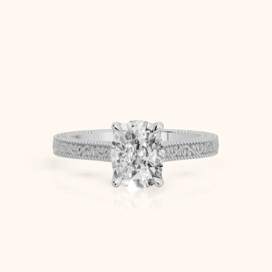 Sierra Hidden Halo Engraved Cushion Diamond Engagement Ring in White Gold — view 2