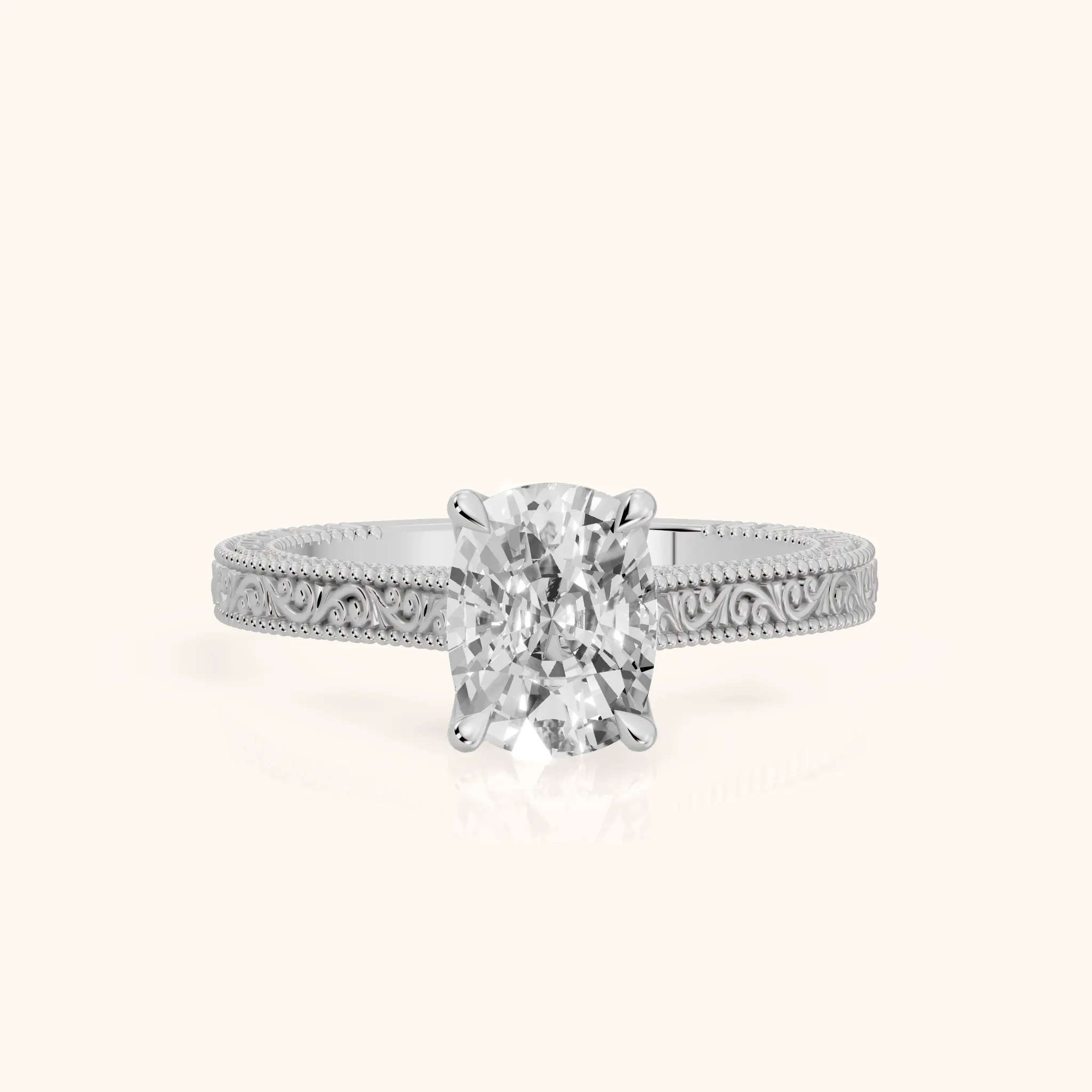 Sierra Hidden Halo Engraved Cushion Diamond Engagement Ring in White Gold — view 1