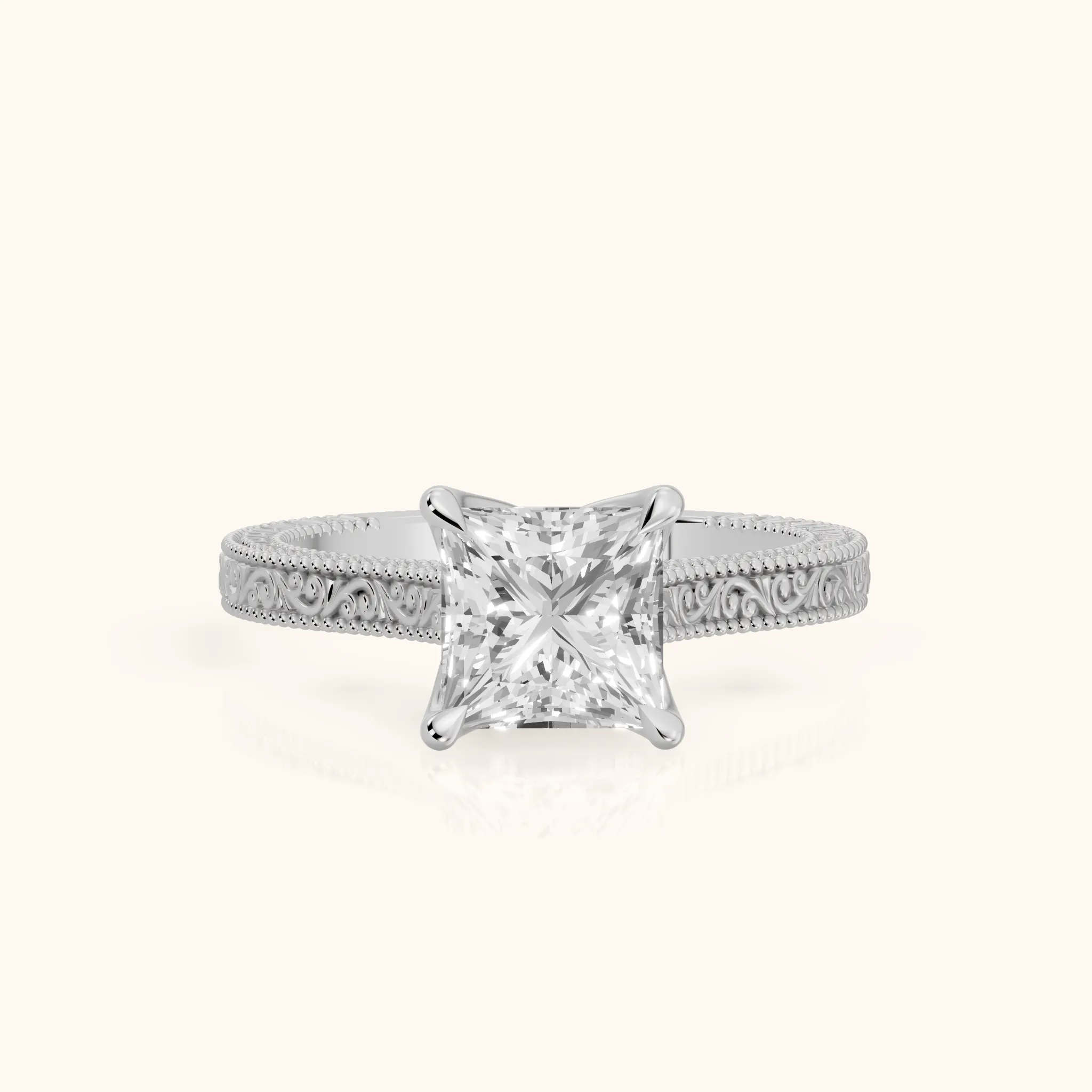 Sierra Hidden Halo Engraved Princess Diamond Engagement Ring in White Gold — view 1